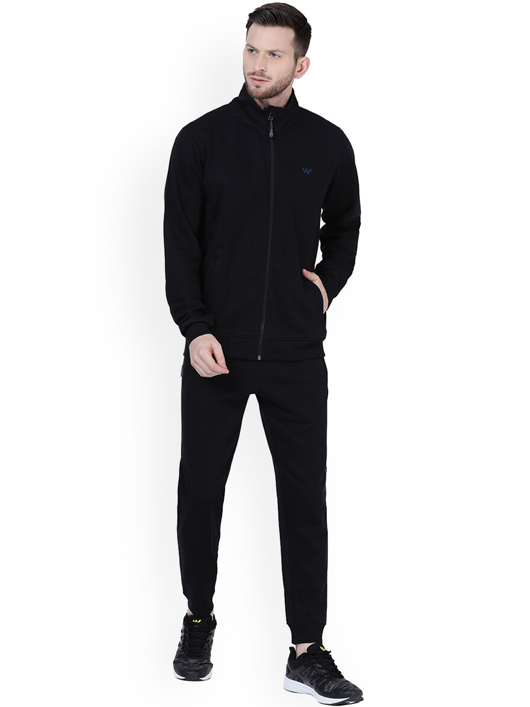 Buy Wildcraft Men Black Ribbed Collar Relaxed Fit Tracksuit