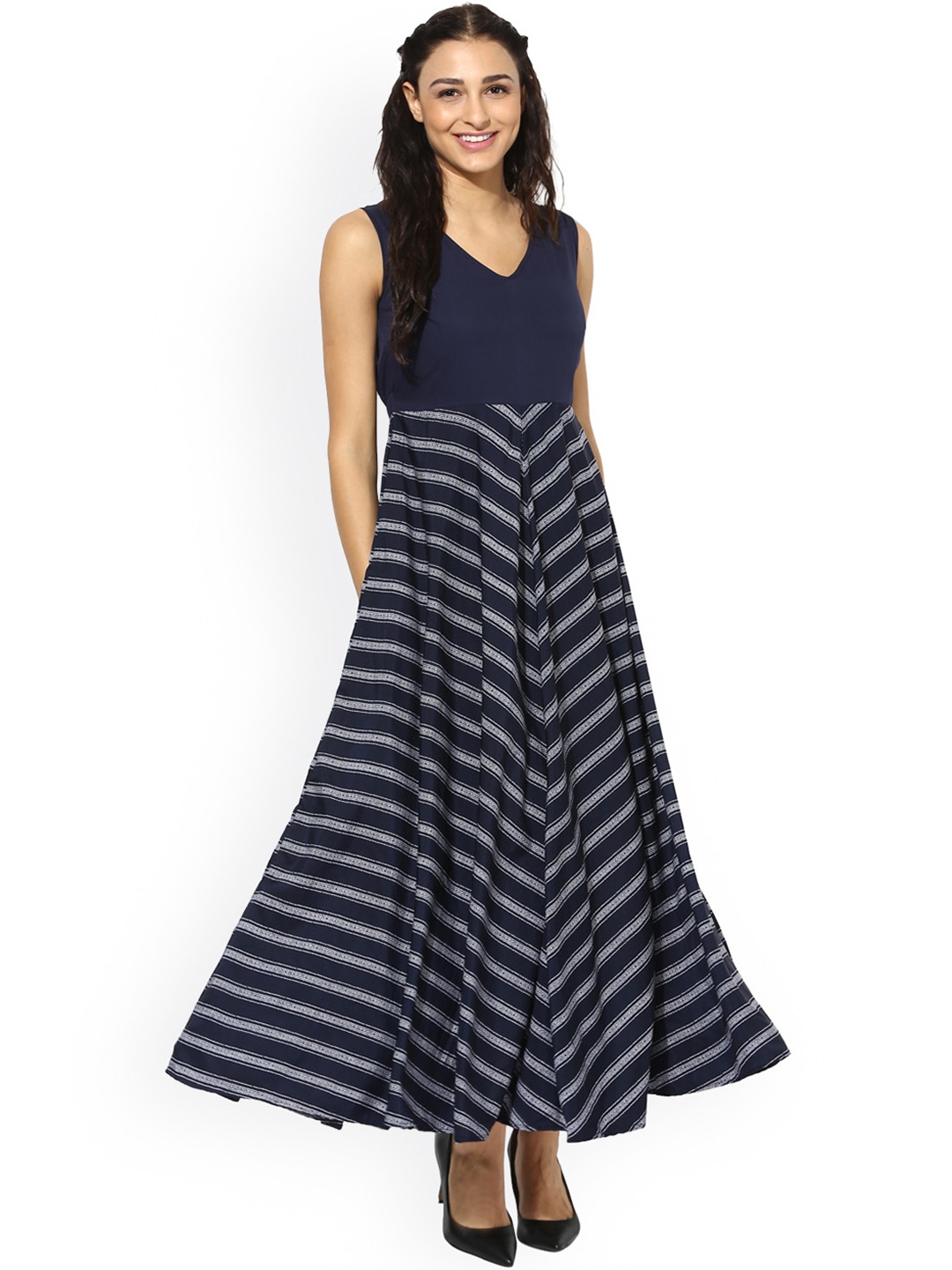 Buy Aks Women Navy Striped Maxi Dress Dresses For Women 2095413 Myntra 8027