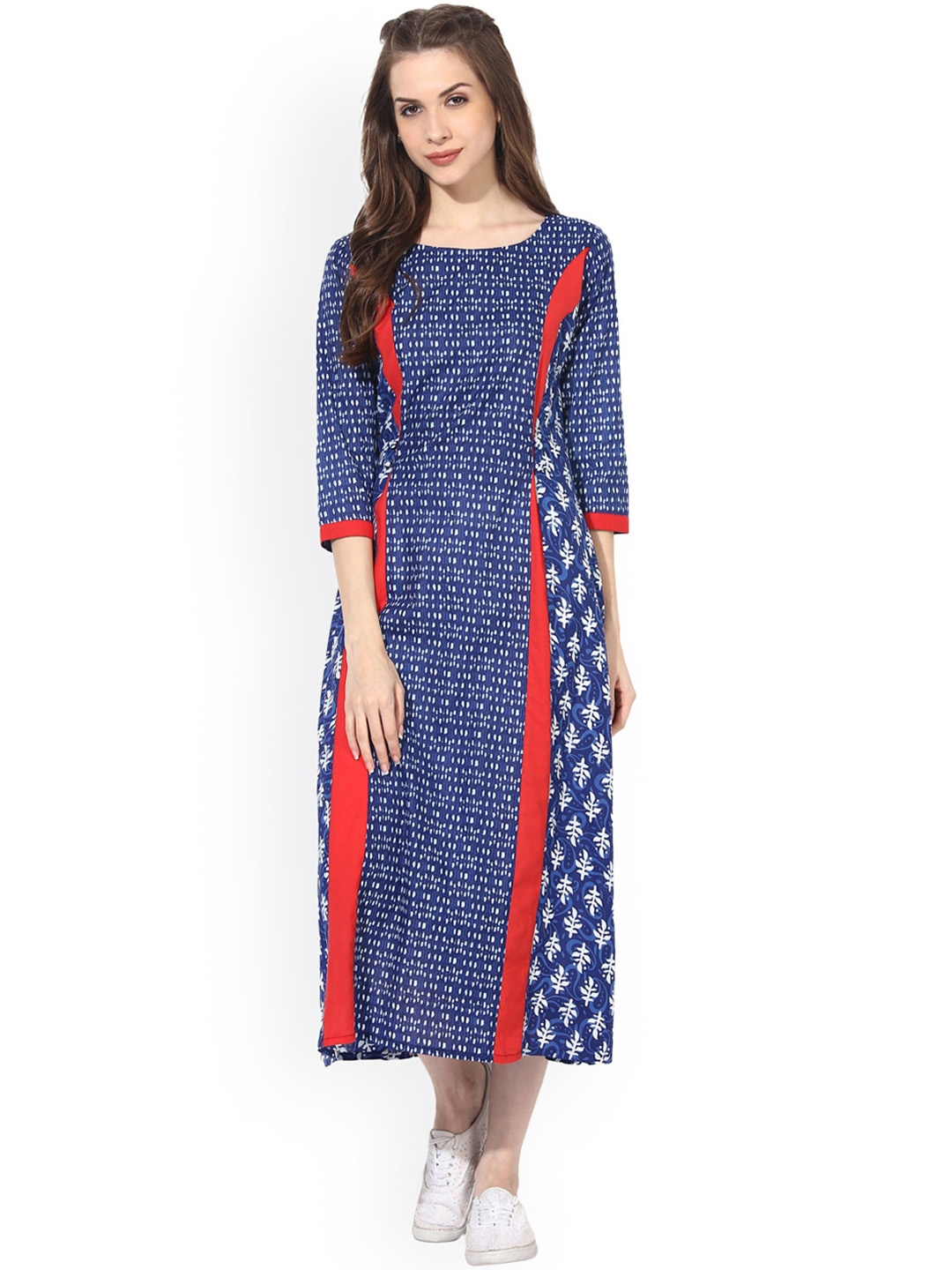 Buy Aks Women Blue Printed Midi A Line Dress Dresses For Women 2095447 Myntra 0887