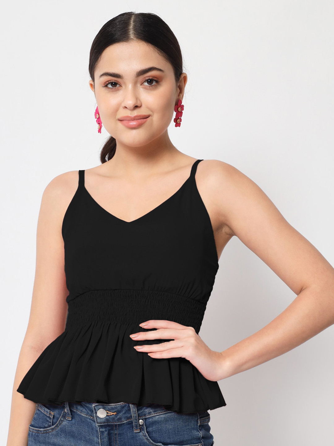 Buy Womenster Woman Black Crepe Peplum Top Tops for Women 20954542
