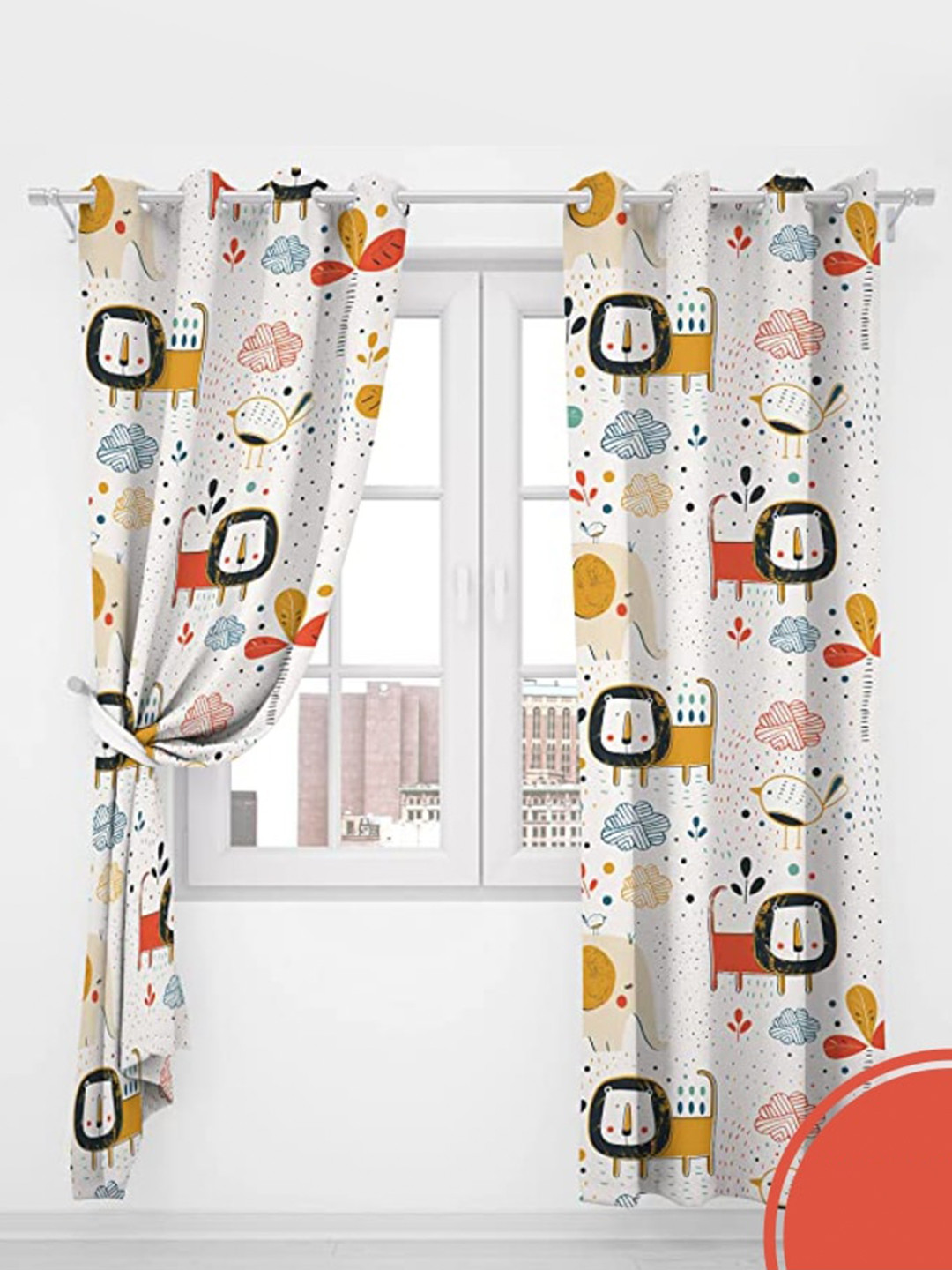 Buy URBAN SPACE White & Yellow Quirky Black Out Door Curtains