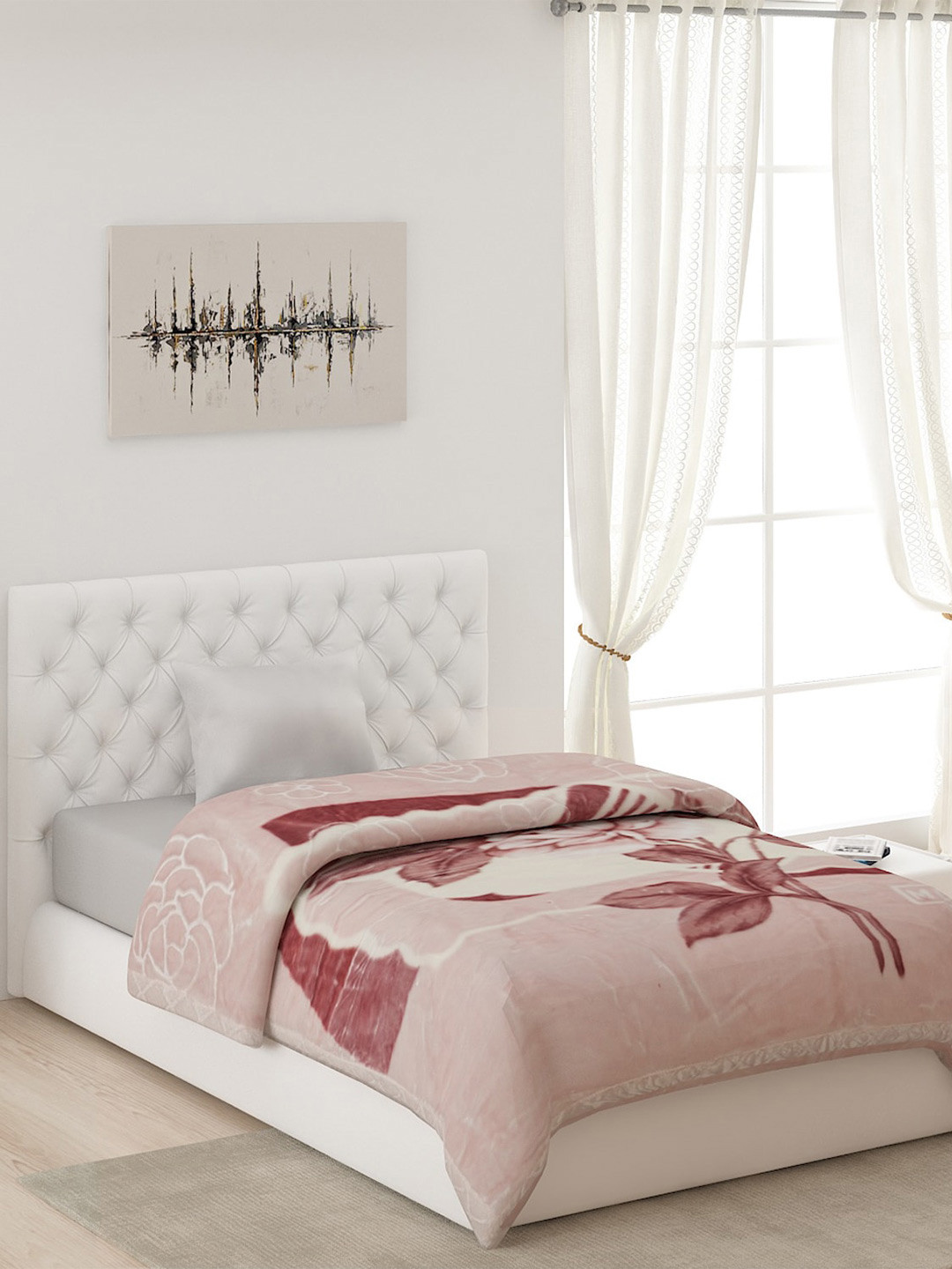 Buy Monte Carlo Peach Coloured & Red Floral Heavy 1000 GSM Winter