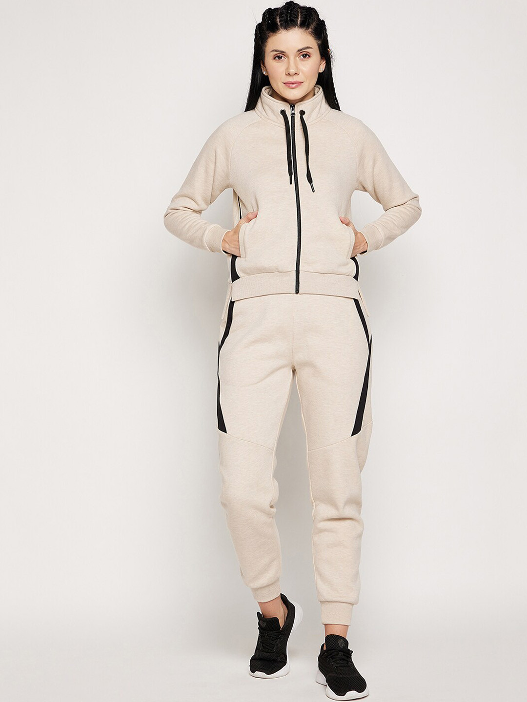Buy EDRIO Women Beige Structured Fit Sports Tracksuit Tracksuits for