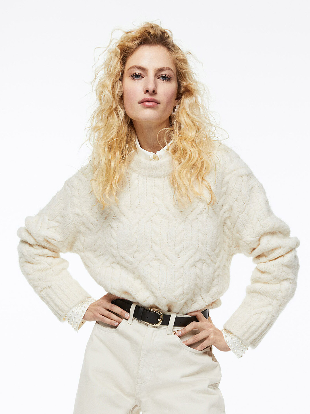 Buy H&M Women White Cable Knit Jumper Sweaters for Women 20959734
