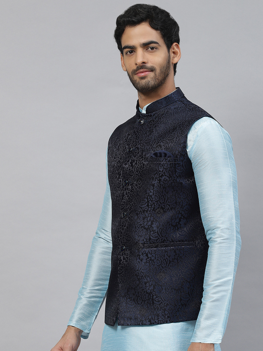 Buy ESSAS Club Men Floral Jacquard Weave Nehru Jacket With Pocket