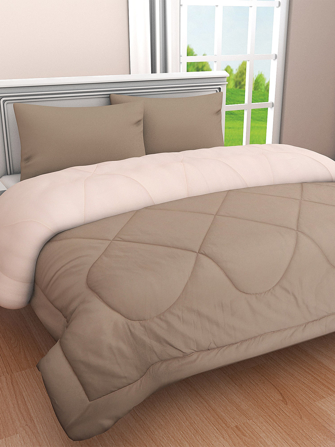 Buy Clasiko Taupe & Peach Cotton Heavy Winter Double Bed Comforter 210 GSM Blankets Quilts And