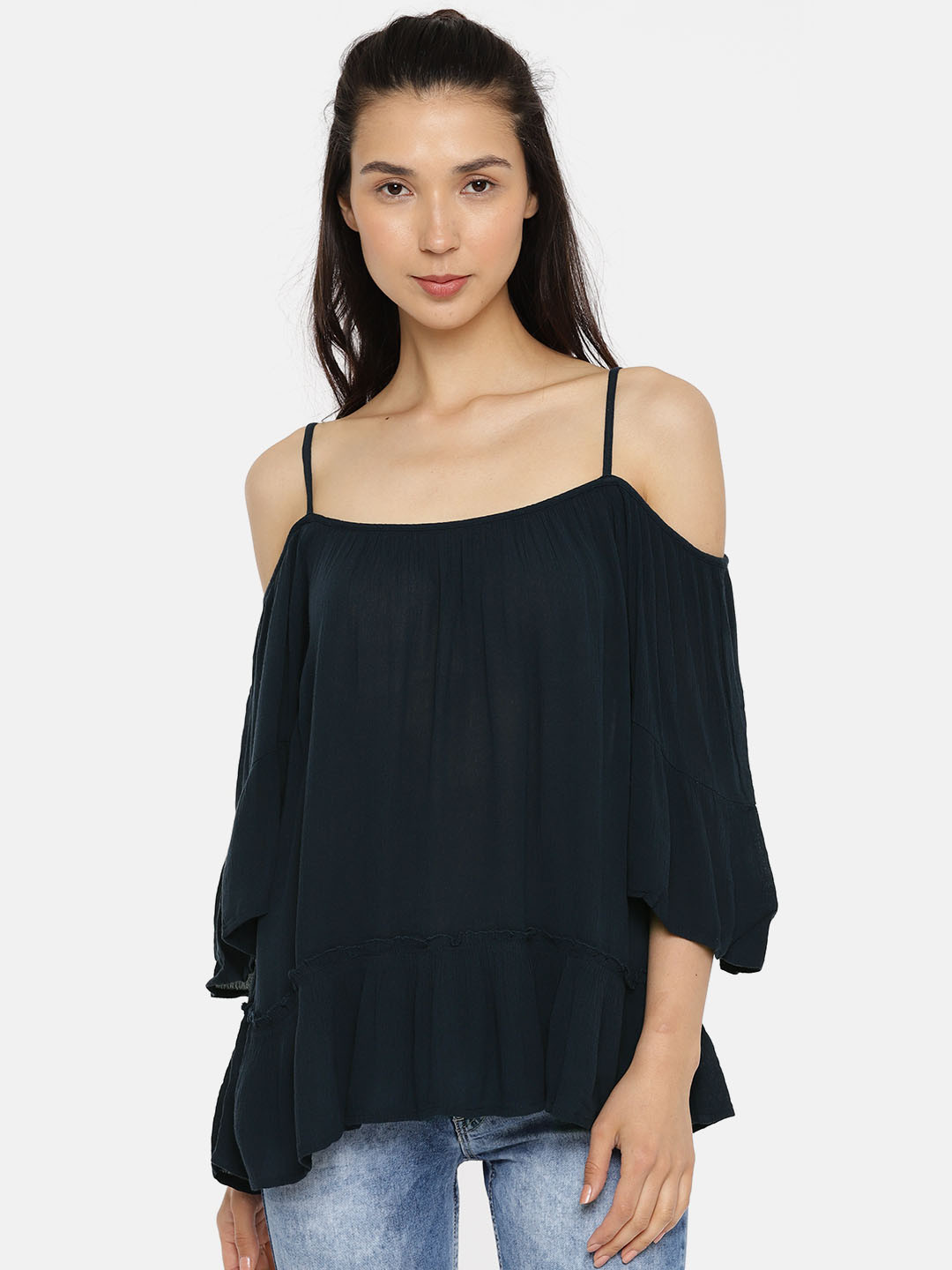 Buy Vero Moda Women Navy Cold Shoulder Top Tops for Women 2096156