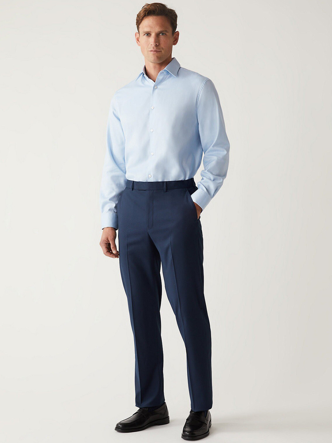 Buy Marks & Spencer Men Navy Blue High Rise Formal Trousers - Trousers ...