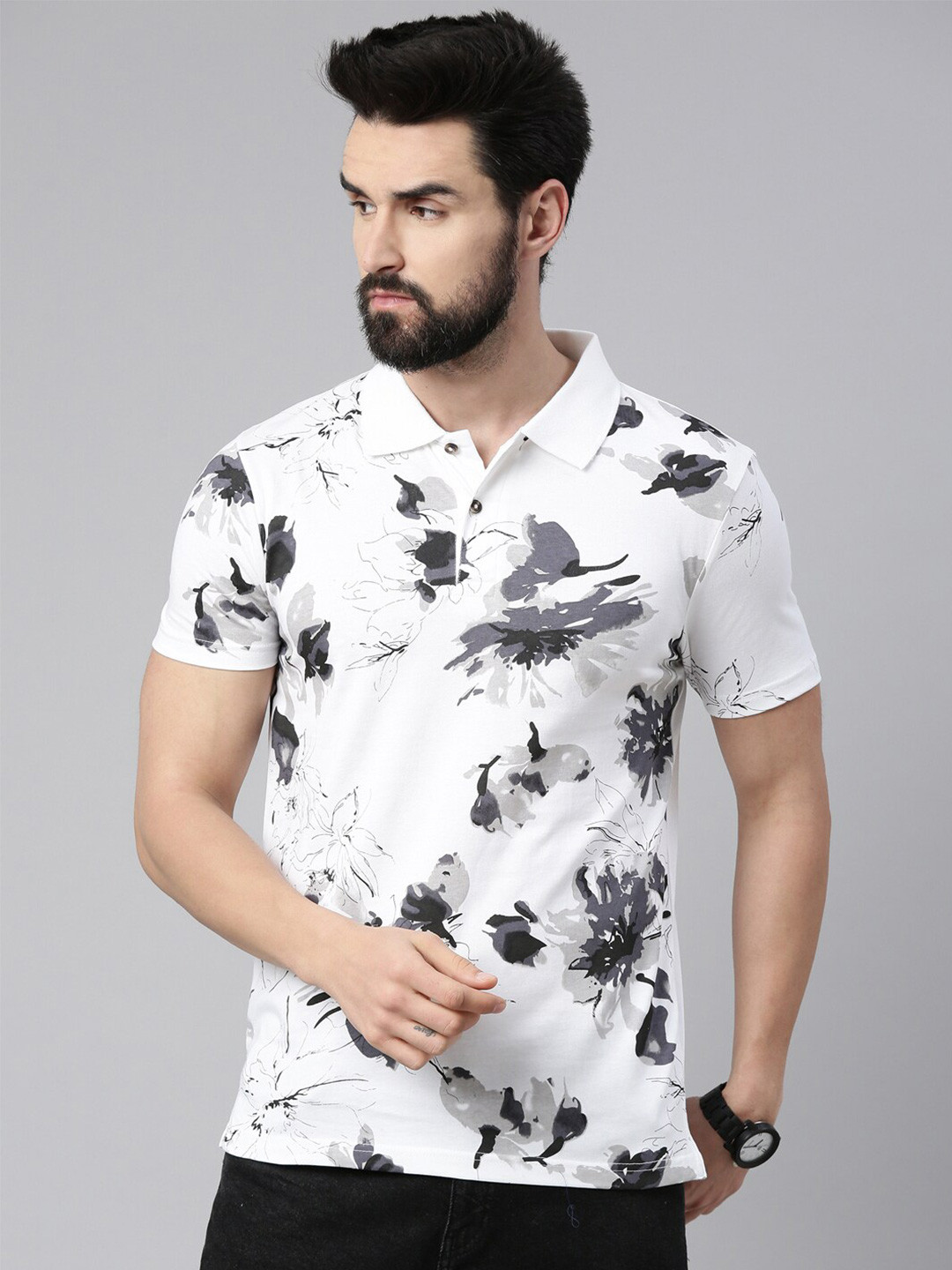 Buy Kryptic Men Printed Polo Collar Pure Cotton T Shirt - Tshirts for ...