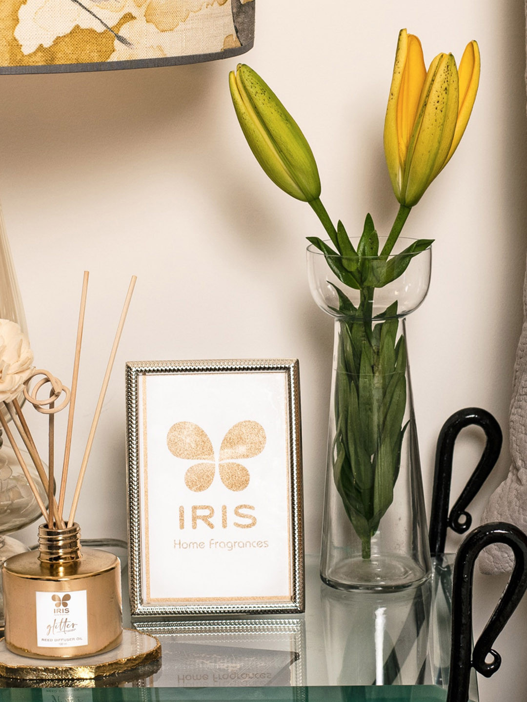 Buy Iris Glitter Gold Toned Glitter Reed Diffuser Set Aroma Oil