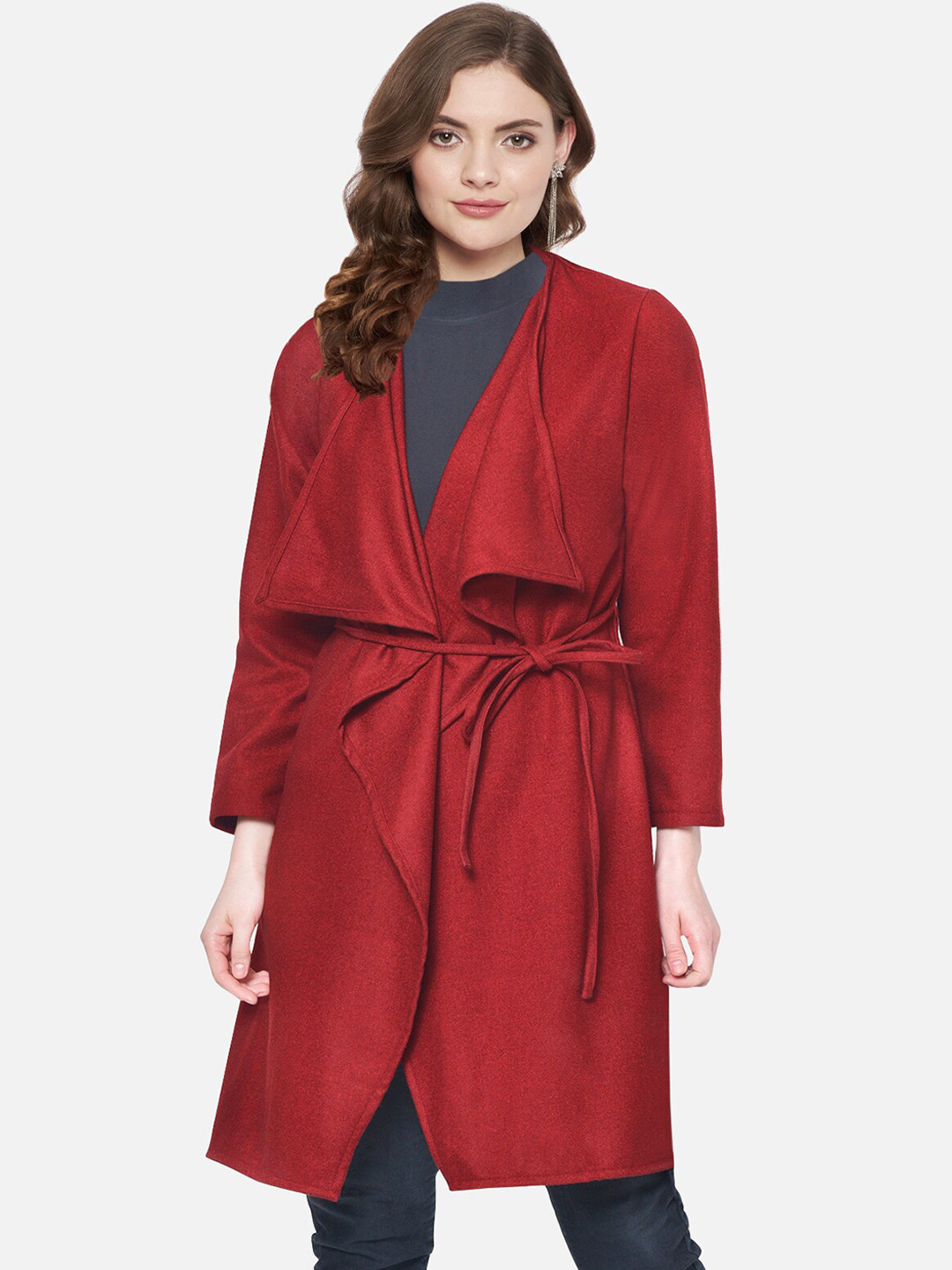Buy Martini Women Red Self Design Pure Wool Wrap Coat Coats for Women