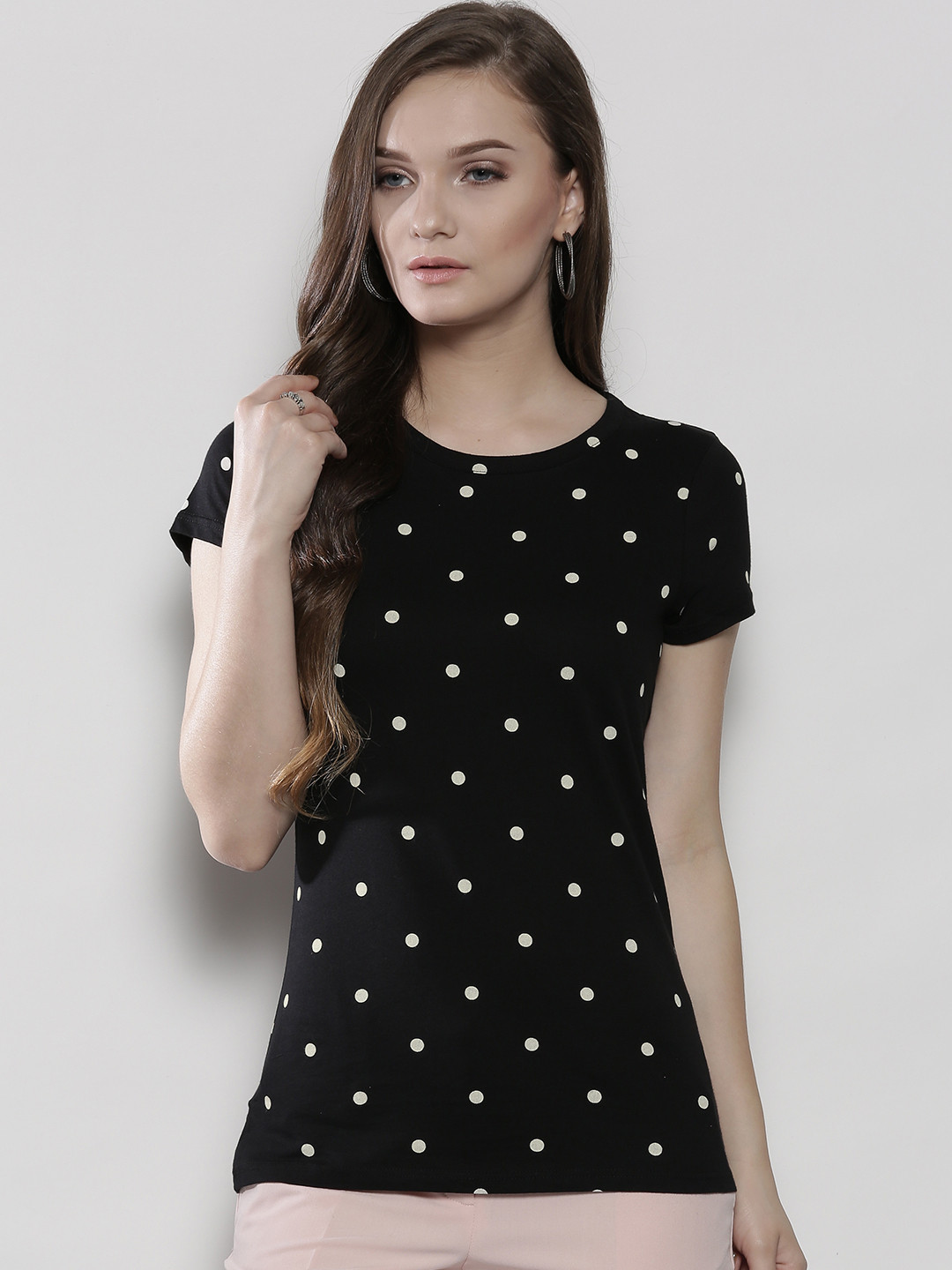 Buy DOROTHY PERKINS Women Black Polka Dot Print Round Neck T Shirt