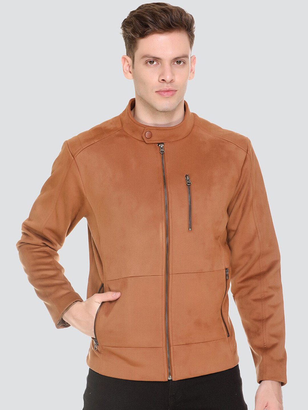 Buy Men Tan Lightweight Outdoor Leather Jacket Jackets for