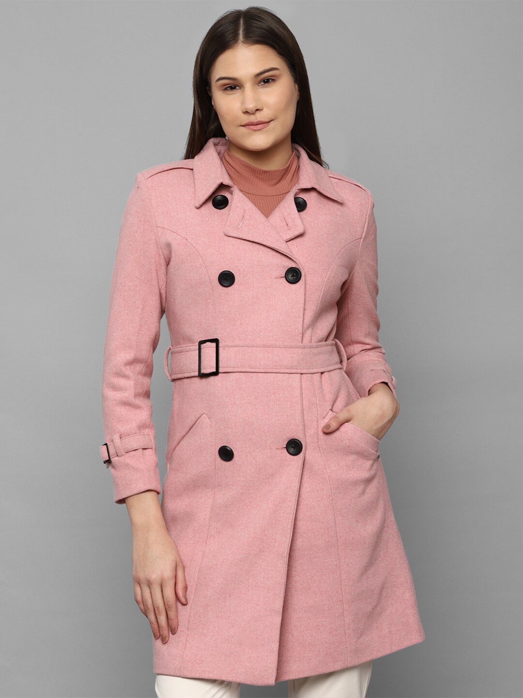 Buy Allen Solly Woman Cotton Longline Pea Coat With Belt Coats for