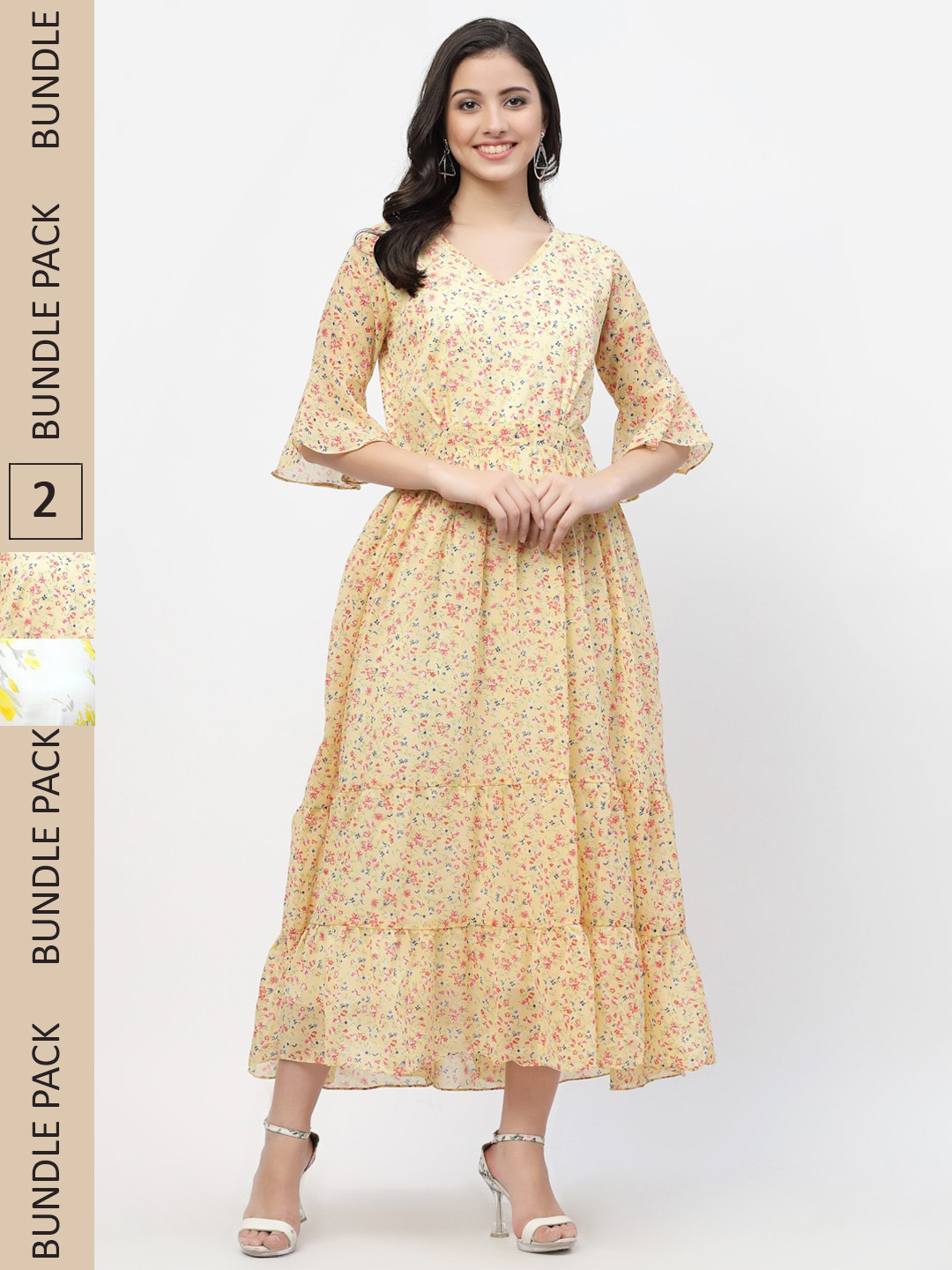 Yellow Floral Georgette Anarkali Maxi Dress for Women