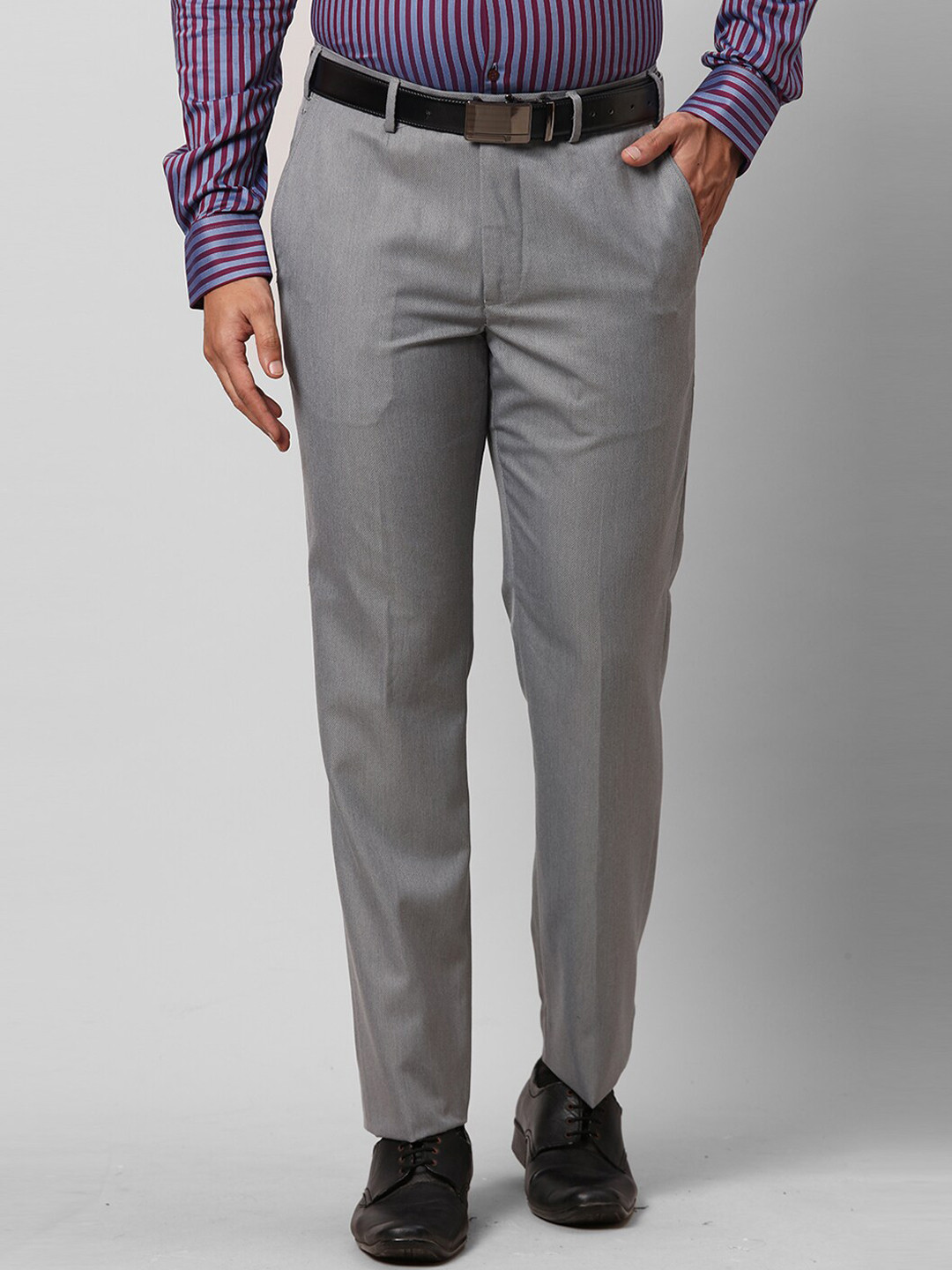 Buy Park Avenue Men Grey Regular Fit Formal Trousers - Trousers for Men ...