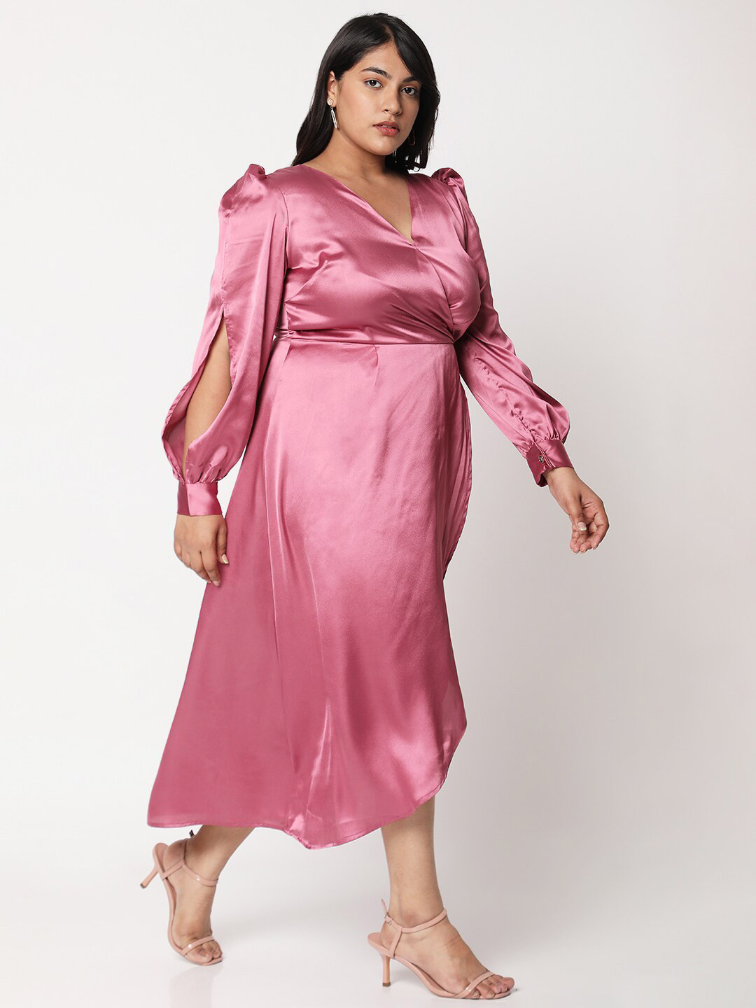 Buy Curves By MISH Pink Plus Size Midi Dress Dresses for Women