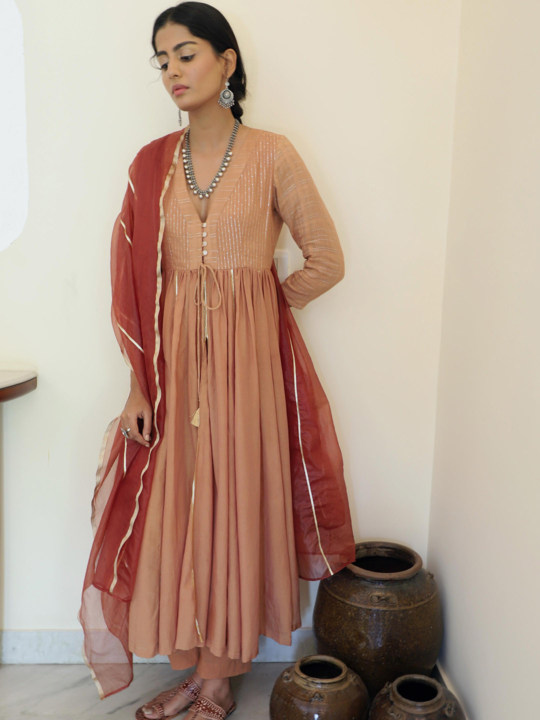 Buy MYAARA Women Brown Gotta Patti Kurta With Trousers & With Dupatta