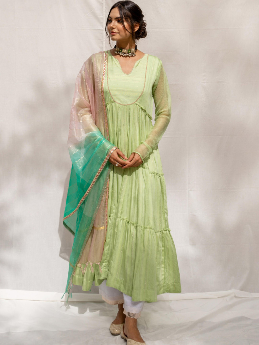 Buy MYAARA Women Green Empire Gotta Patti Kurta With Trousers & With