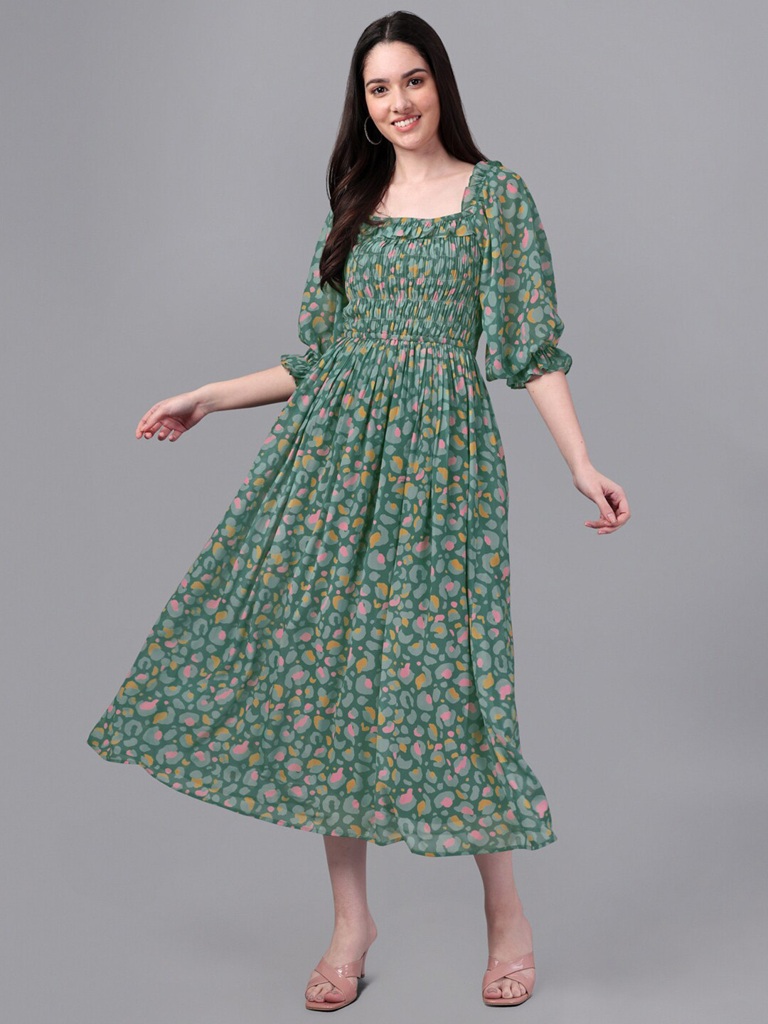 Buy Masakali.Co Green Floral Midi Dress Dresses for Women 20975706 Myntra