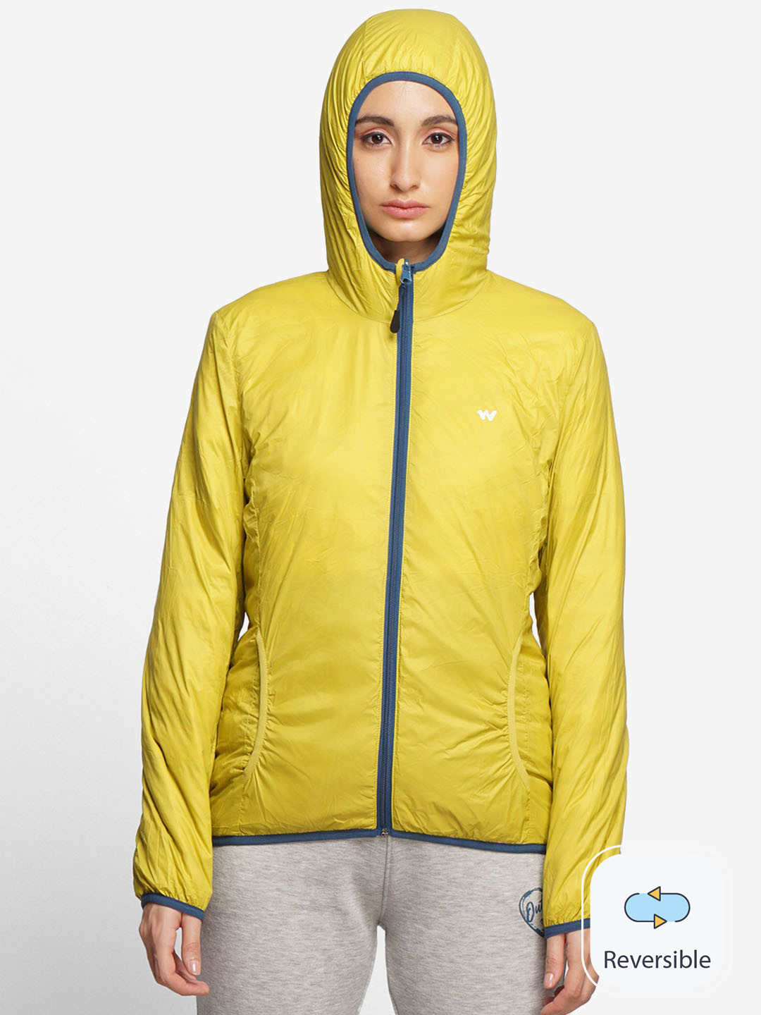 Buy Wildcraft Women Navy Blue Solid Nylon Hooded Reversible Padded