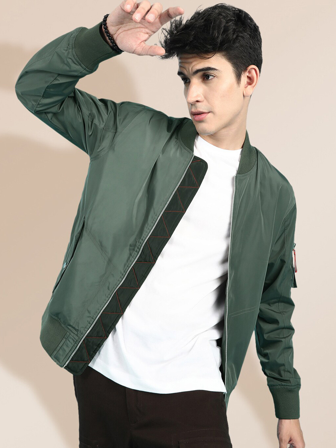 Buy KRA Men Olive Green Solid Bomber Jacket Jackets for Men 20976976