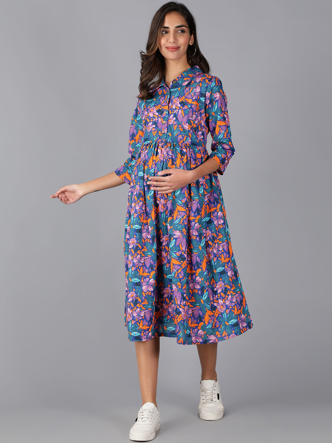 Buy Cot'N Soft Blue Floral Pure Cotton Maternity A Line Dress Dresses