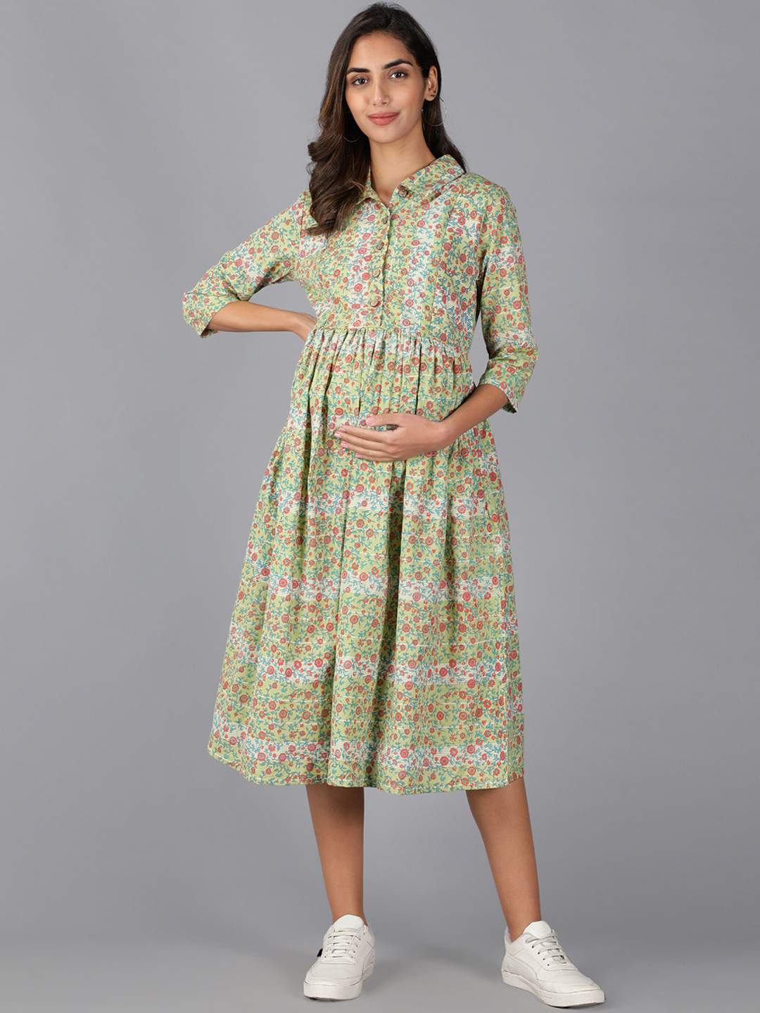Buy Cot'N Soft Green Floral Pure Cotton Maternity A Line Dress