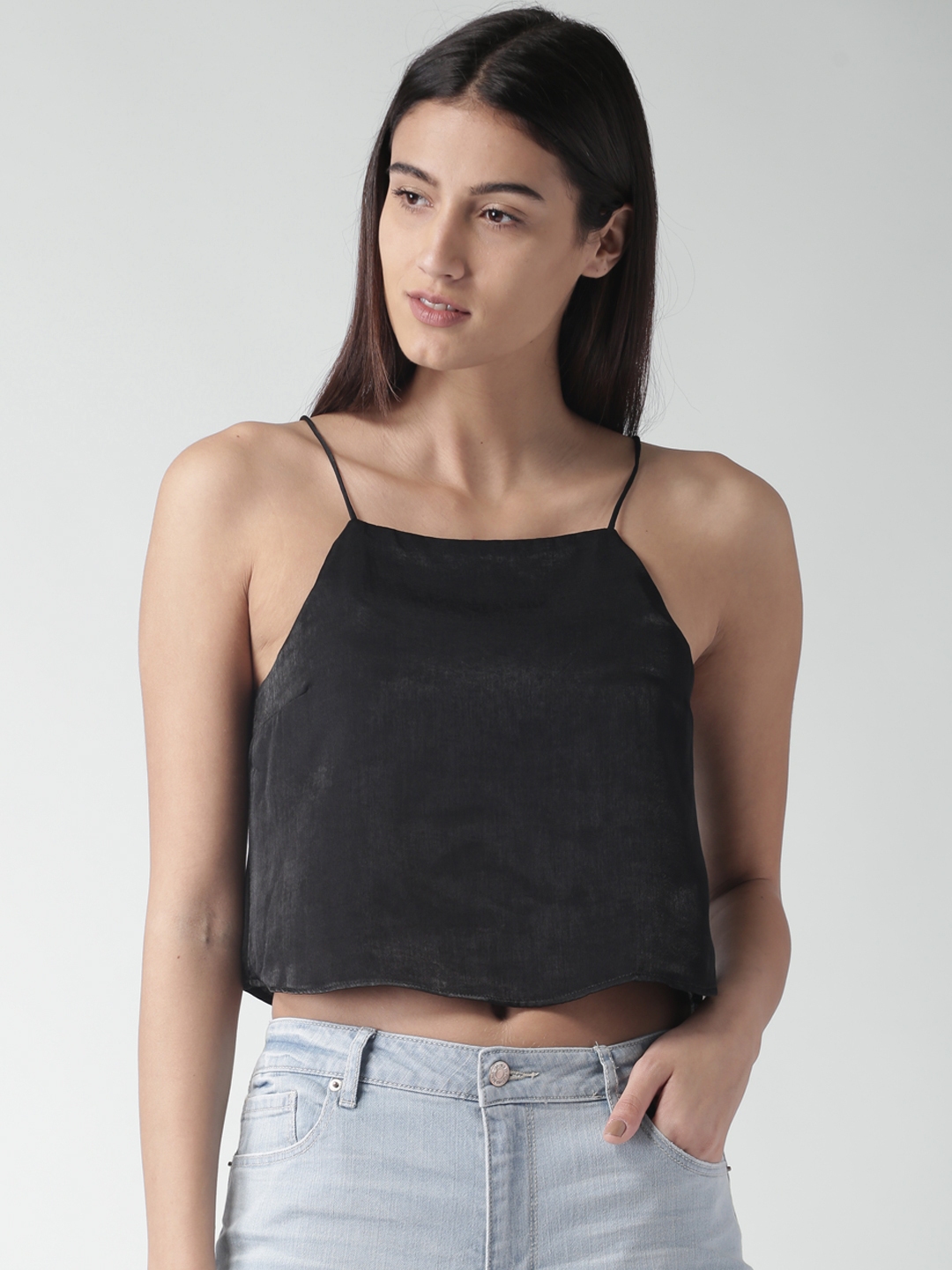 Buy FOREVER 21 Women Black Solid Styled Back Top - Tops for Women ...