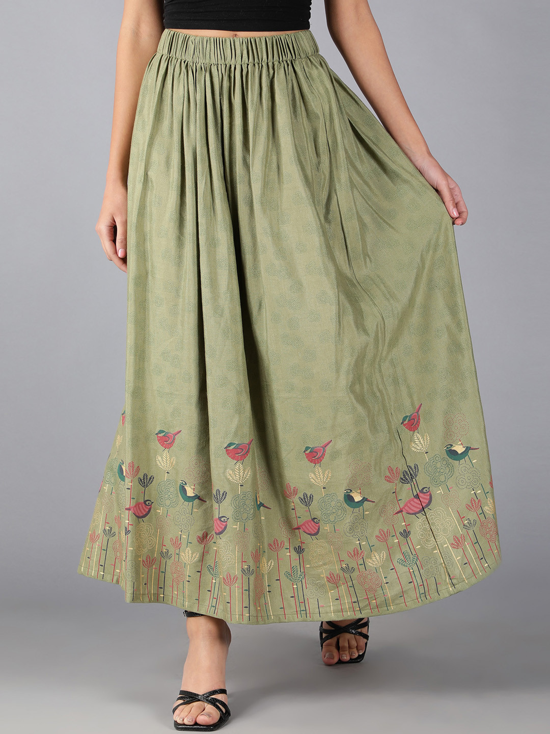 Buy Cot'N Soft Green Printed Pure Cotton Maxi Skirt Skirts for Women
