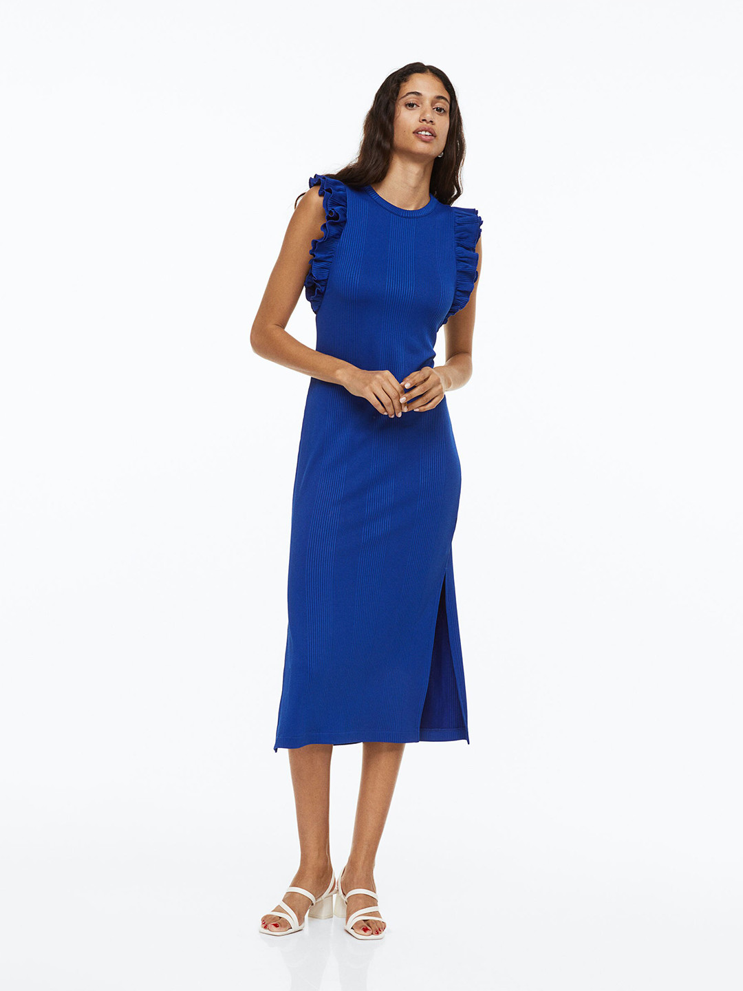 Buy H&M Blue Flutter Sleeved Ribbed Dress Dresses for Women 20982038