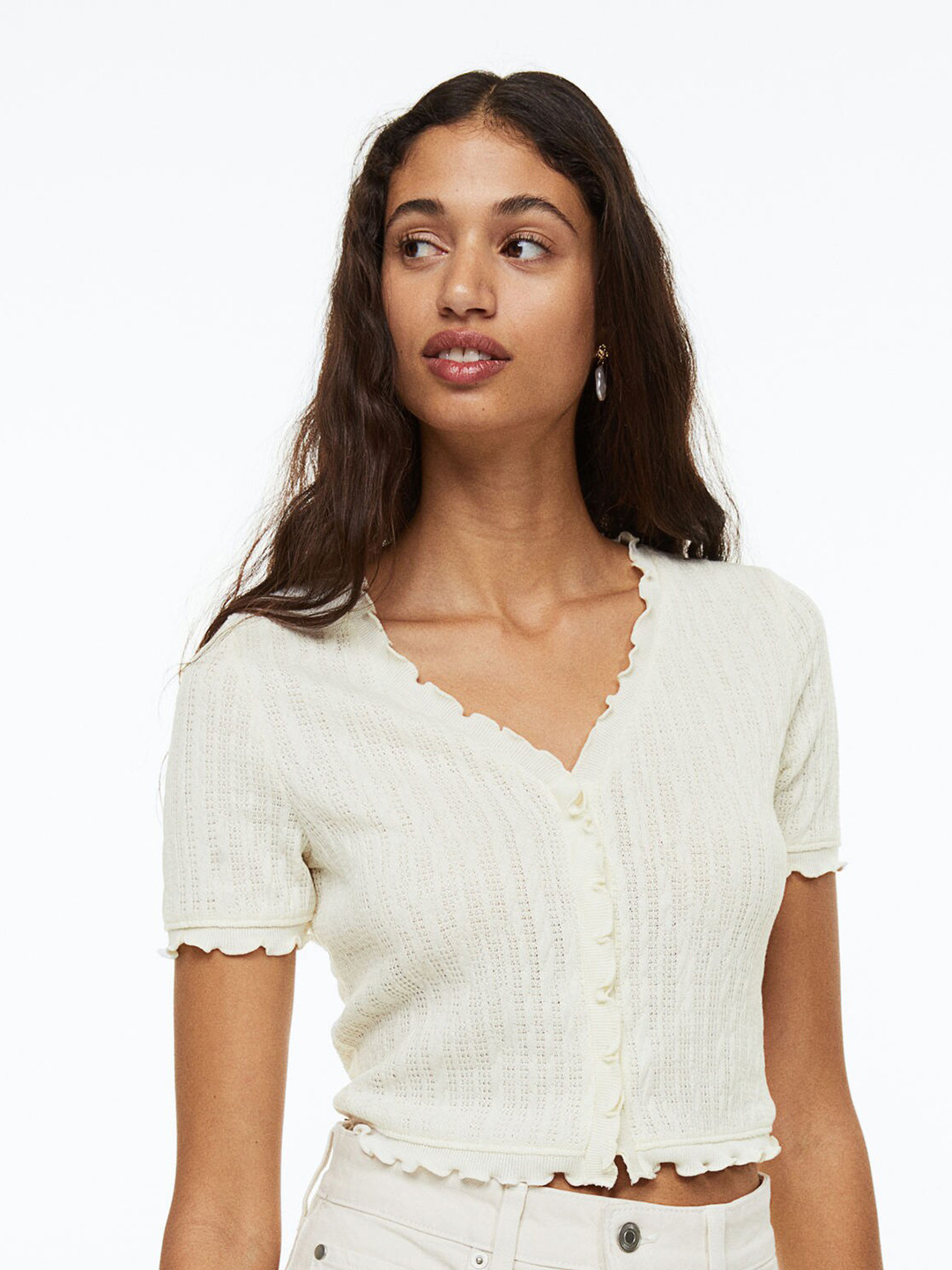 Buy H&M Women White Short Sleeved Jersey Cardigan Sweaters for Women