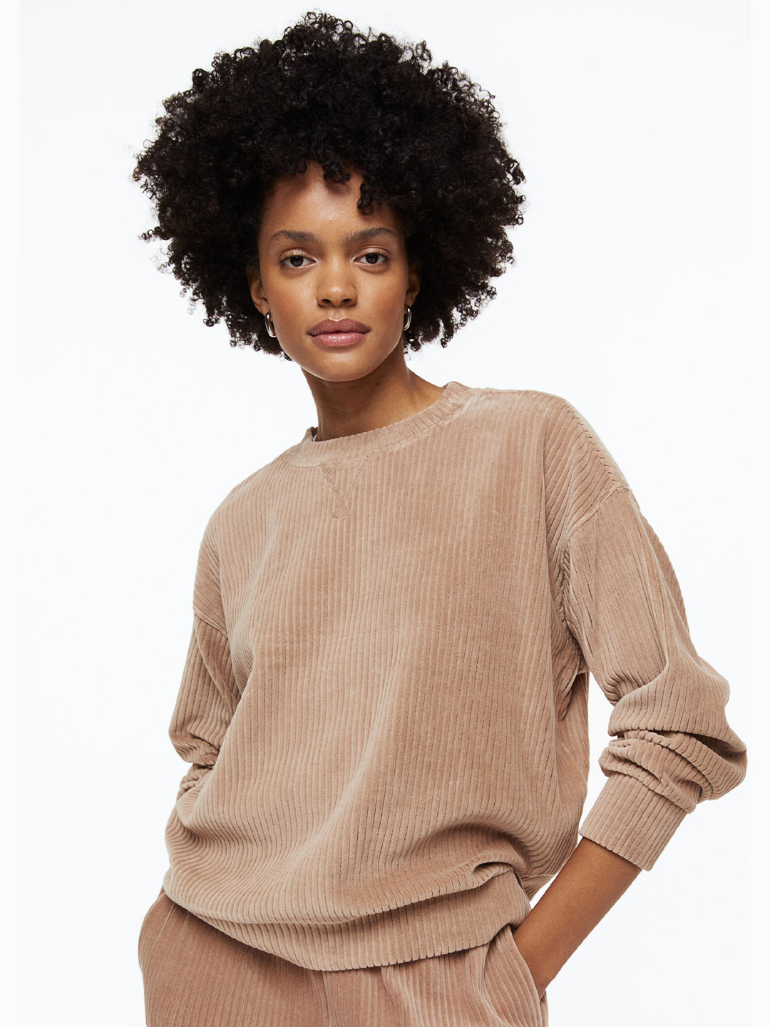 Buy H&M Woman Beige Ribbed Velour Top Tops for Women 20982334 Myntra