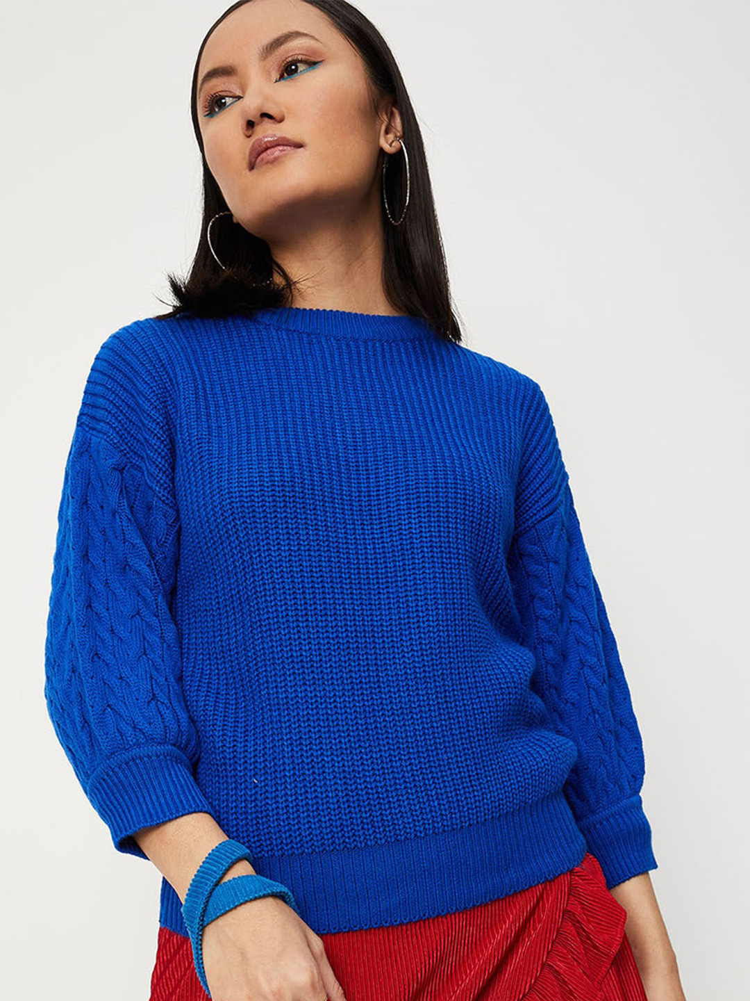 Buy Max Women Blue Ribbed Pullover Sweaters for Women 20982424 Myntra