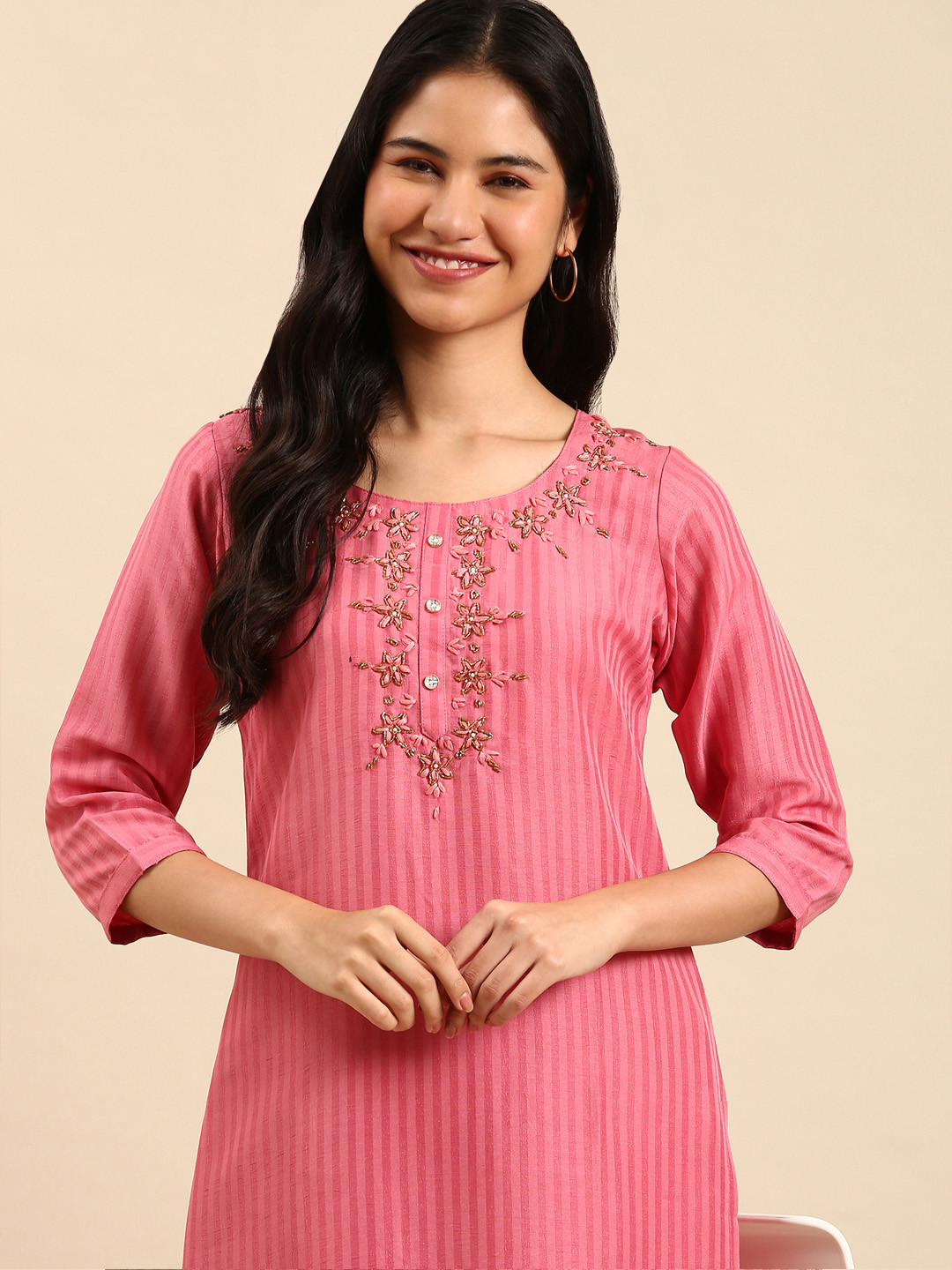 Women Pink Chinon Silk Kurta Set With Pant And Duppata Set main image 0