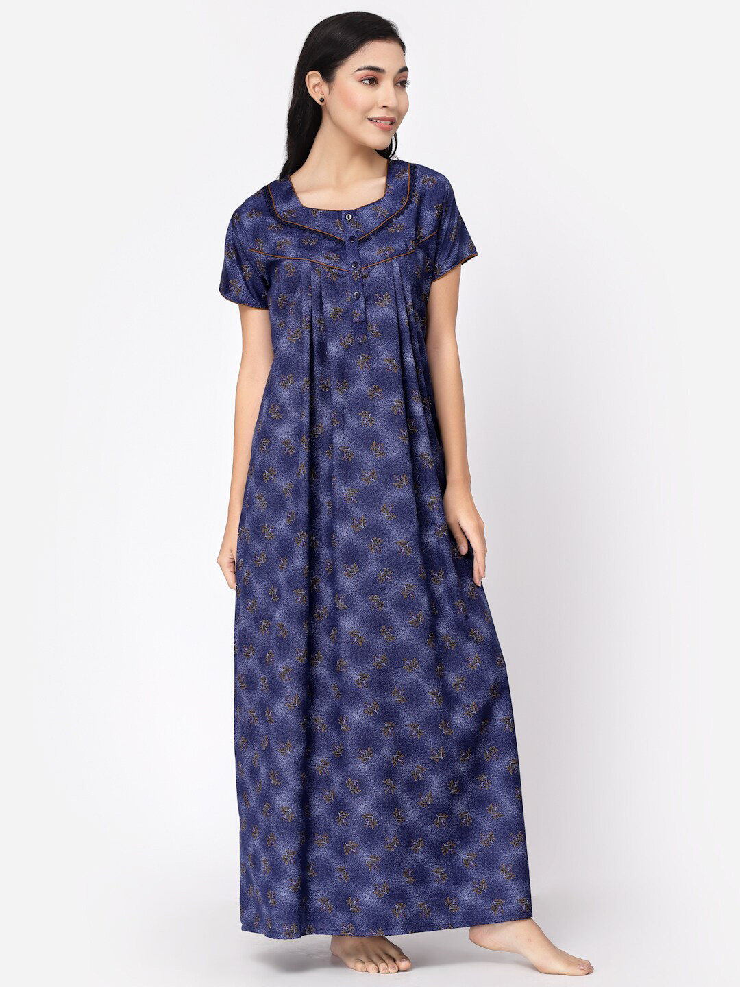 Womens Printed Kaftan Nightdress - Navy Blue