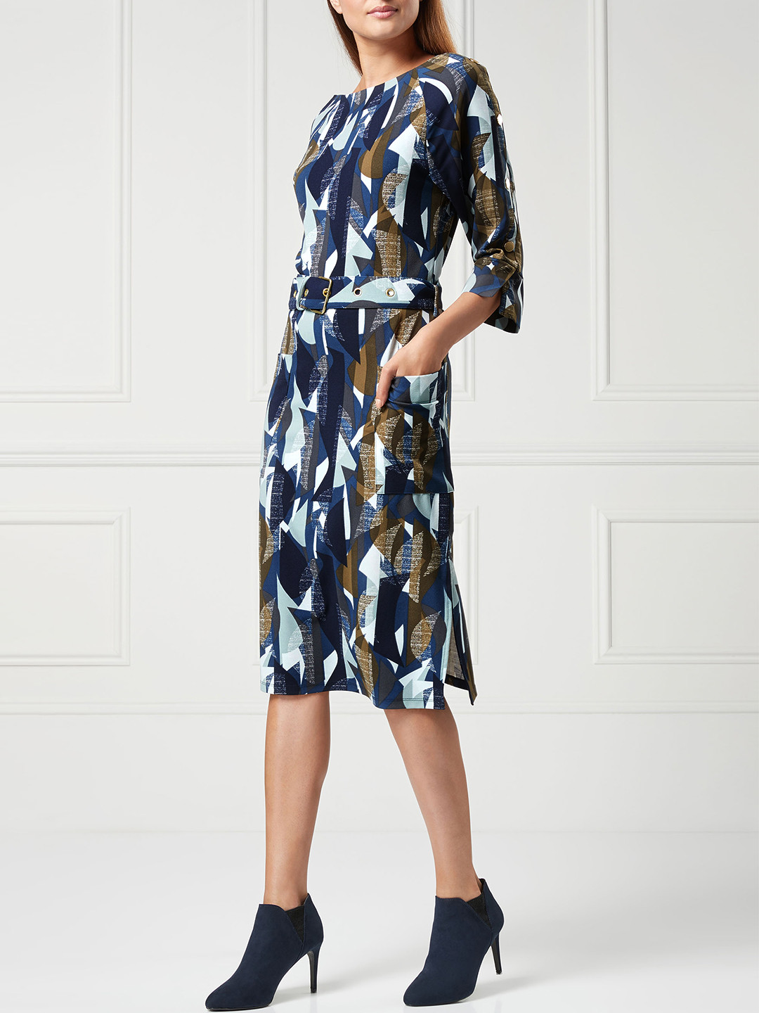 Buy Next Women Multicoloured Printed Belted Sheath Dress Dresses for