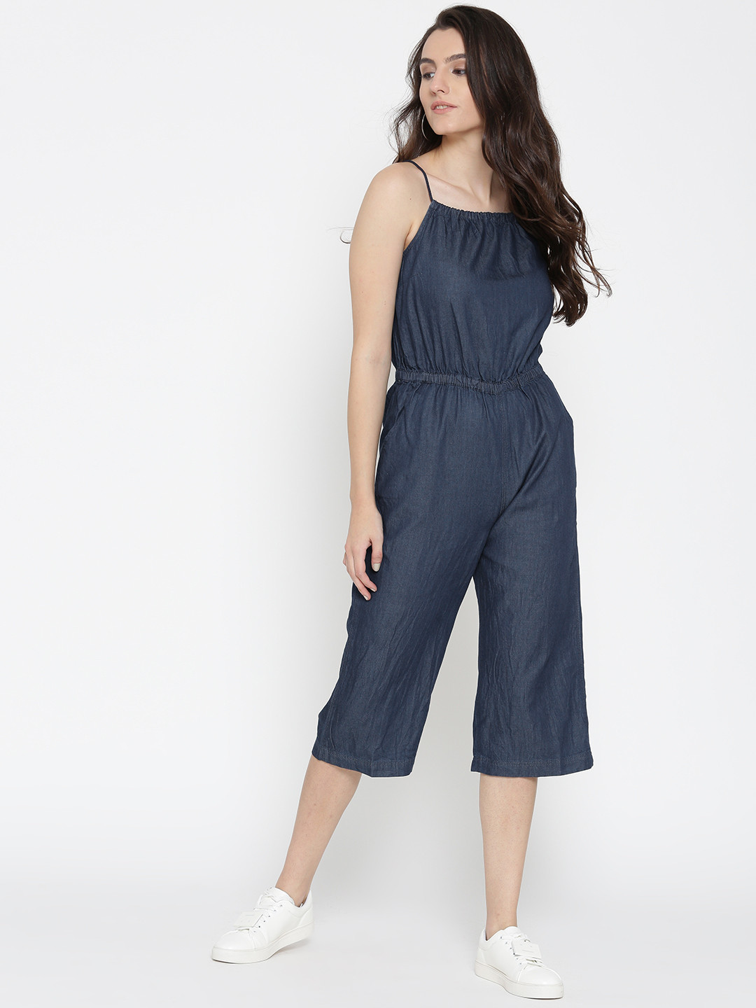 Buy DressBerry Navy Denim Capri Jumpsuit Jumpsuit for Women 2099201