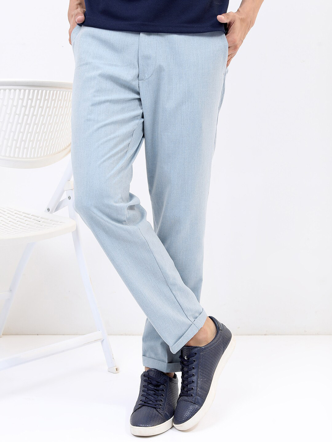 Buy HIGHLANDER Men Blue Smart Formal Trousers With Elasticated Waist