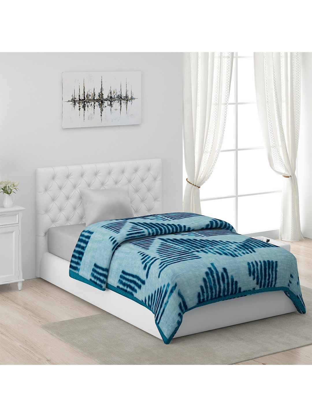 Buy Monte Carlo Blue & White Geometric AC Room 550 GSM Single Bed