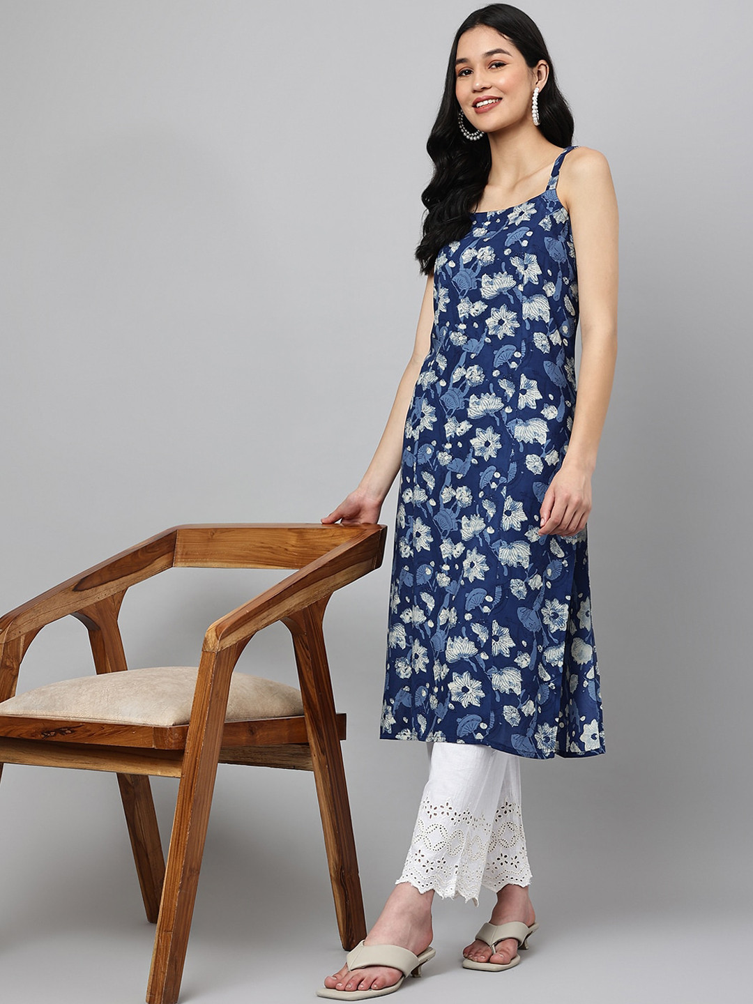 Buy Ashlee Floral Printed Shoulder Straps Kurta Kurtas for Women