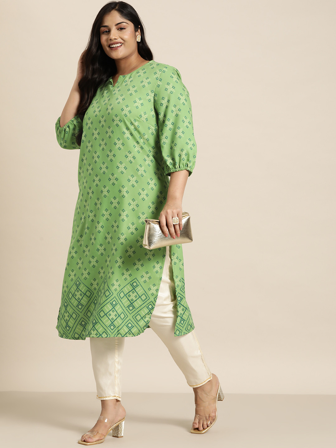 Buy Sztori Women Printed Puff Sleeves Ethnic Motifs Printed Straight