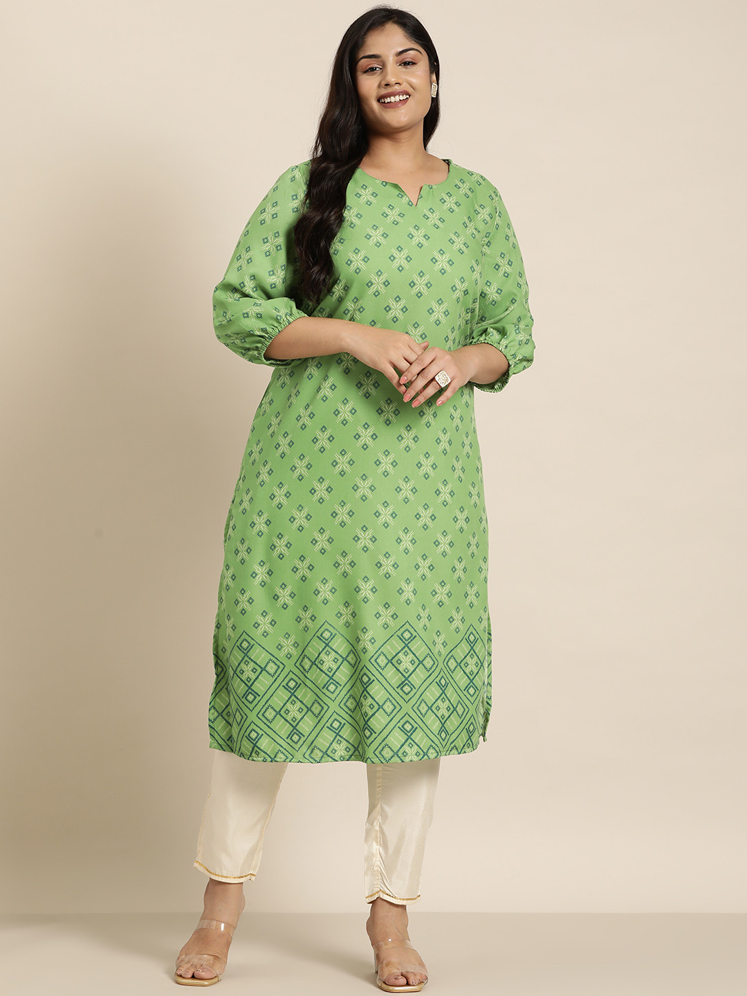 Buy Sztori Women Printed Puff Sleeves Ethnic Motifs Printed Straight Kurta Kurtas for Women