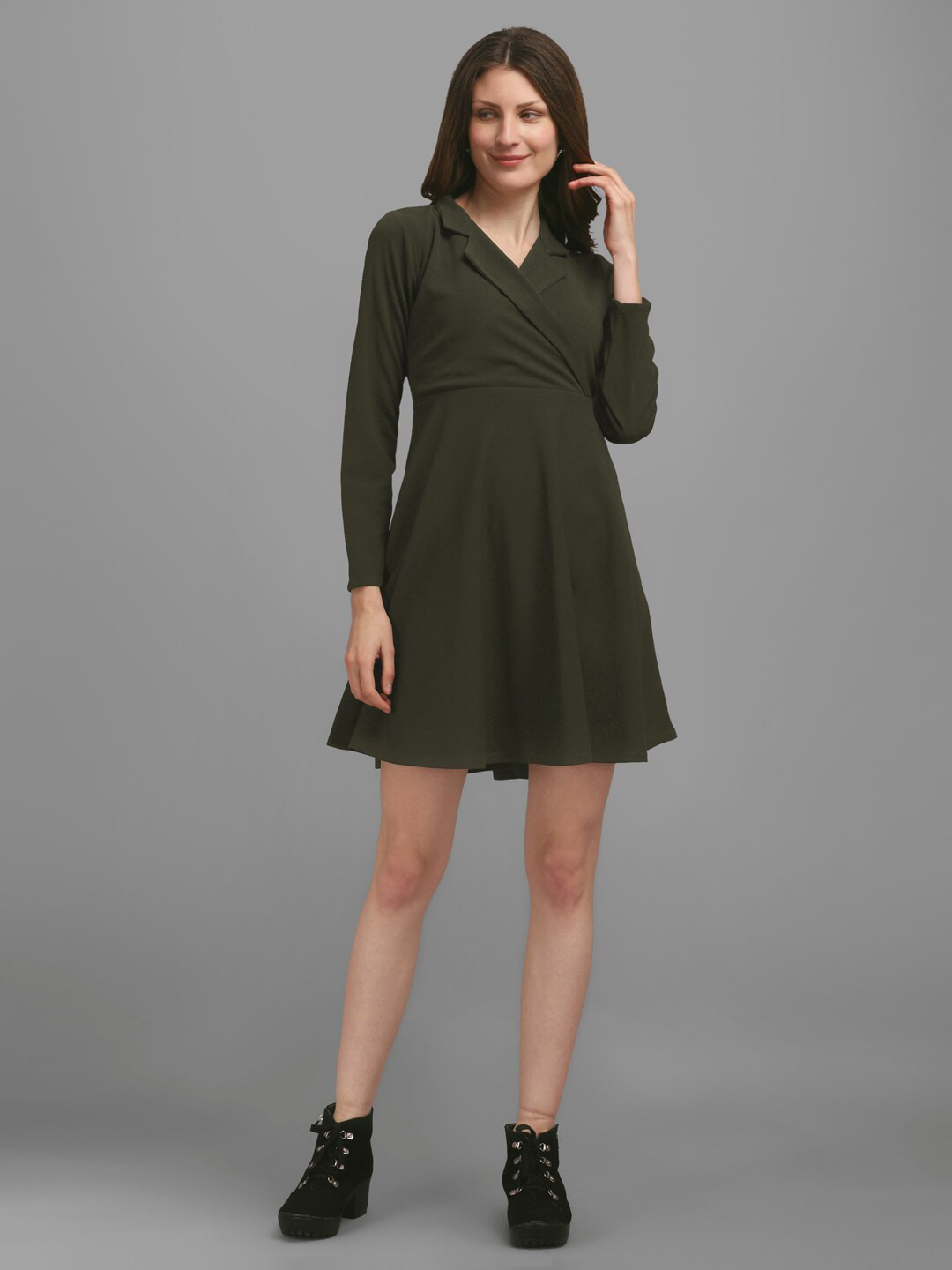 Buy PURVAJA Women Olive Green V Neck Dress Dresses for Women 20999544
