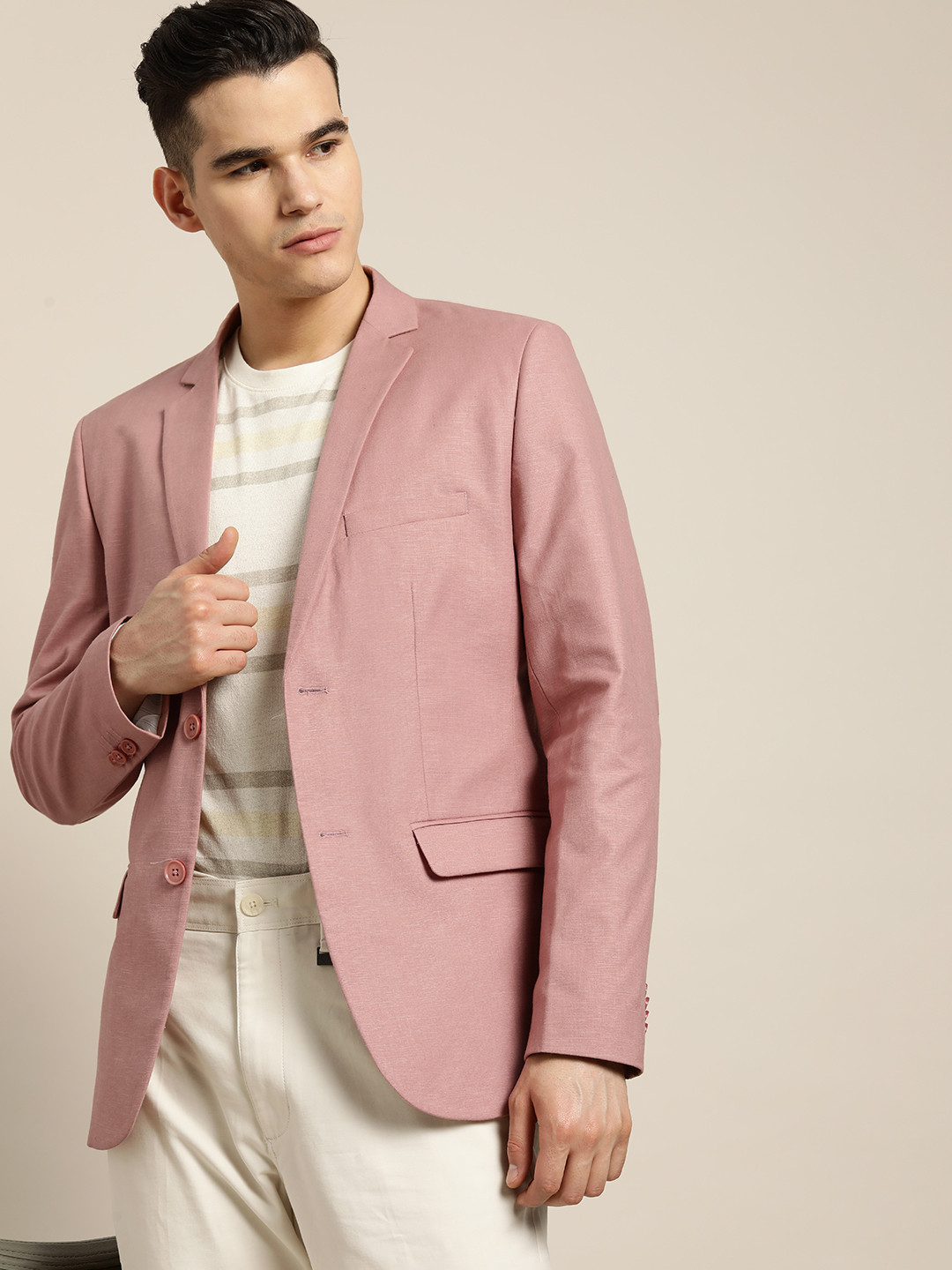 Buy INVICTUS Men Slim Fit Melange Effect Shoulder Pads Single Breasted