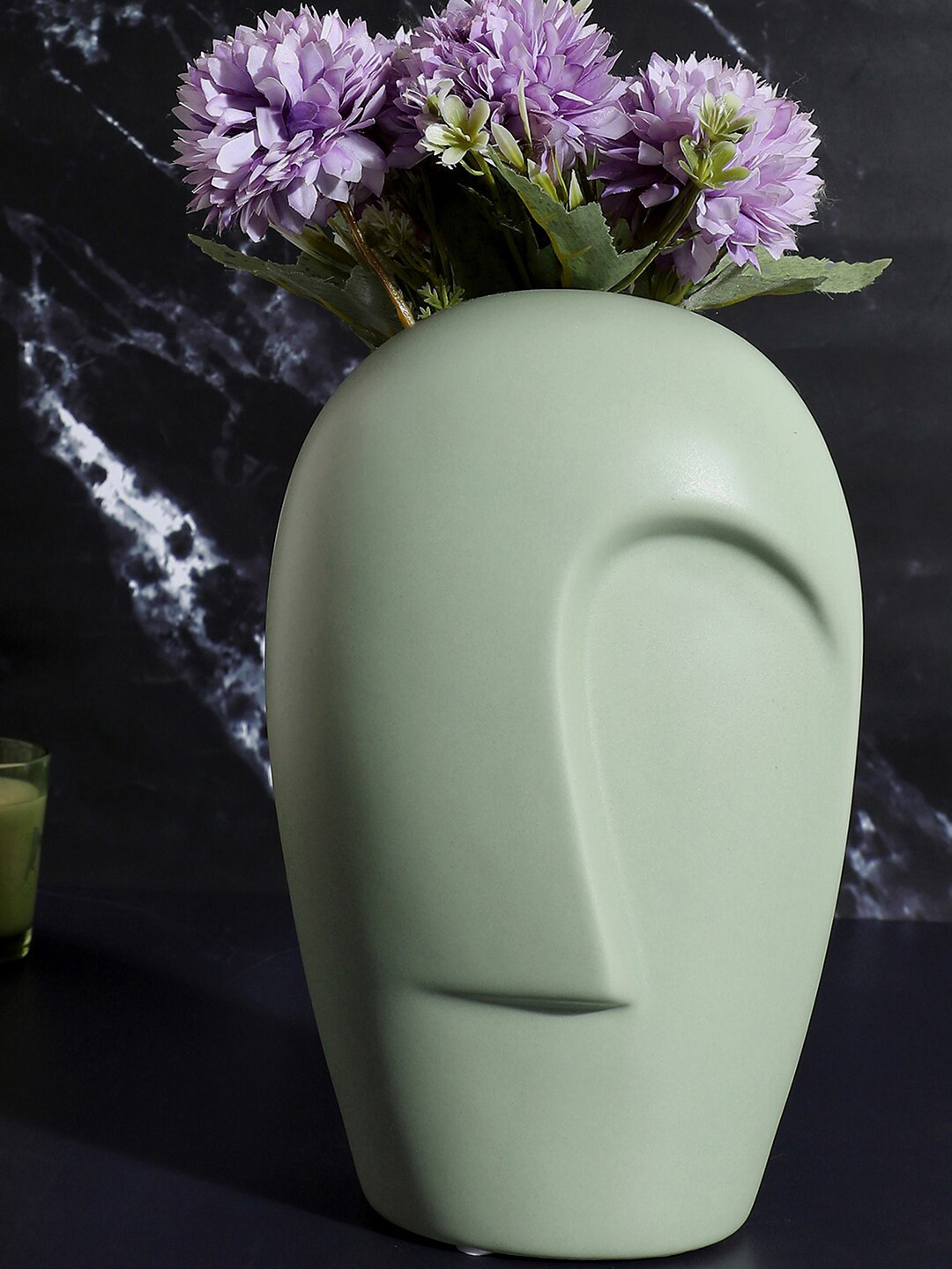 Buy Bonhomie Green Solid Ceramic Face Shaped Vase Vases for Unisex