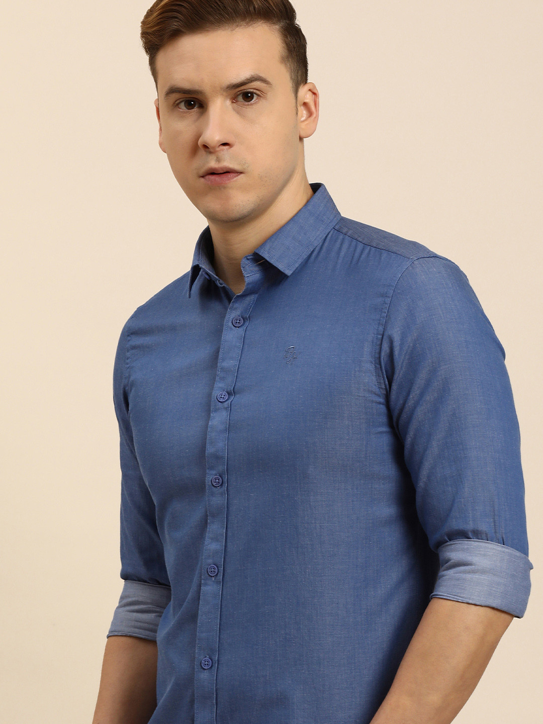 Light Blue Slim Fit Regular Collar Men's Shirt by Being Human Clothing