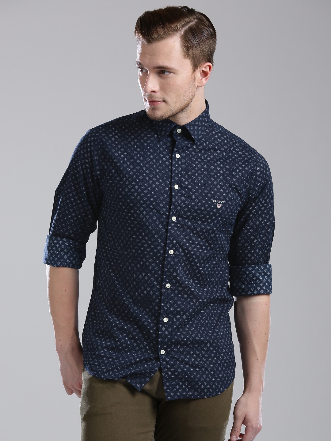 Buy GANT Men Navy Fitted Fit Printed Casual Shirt - Shirts for Men ...