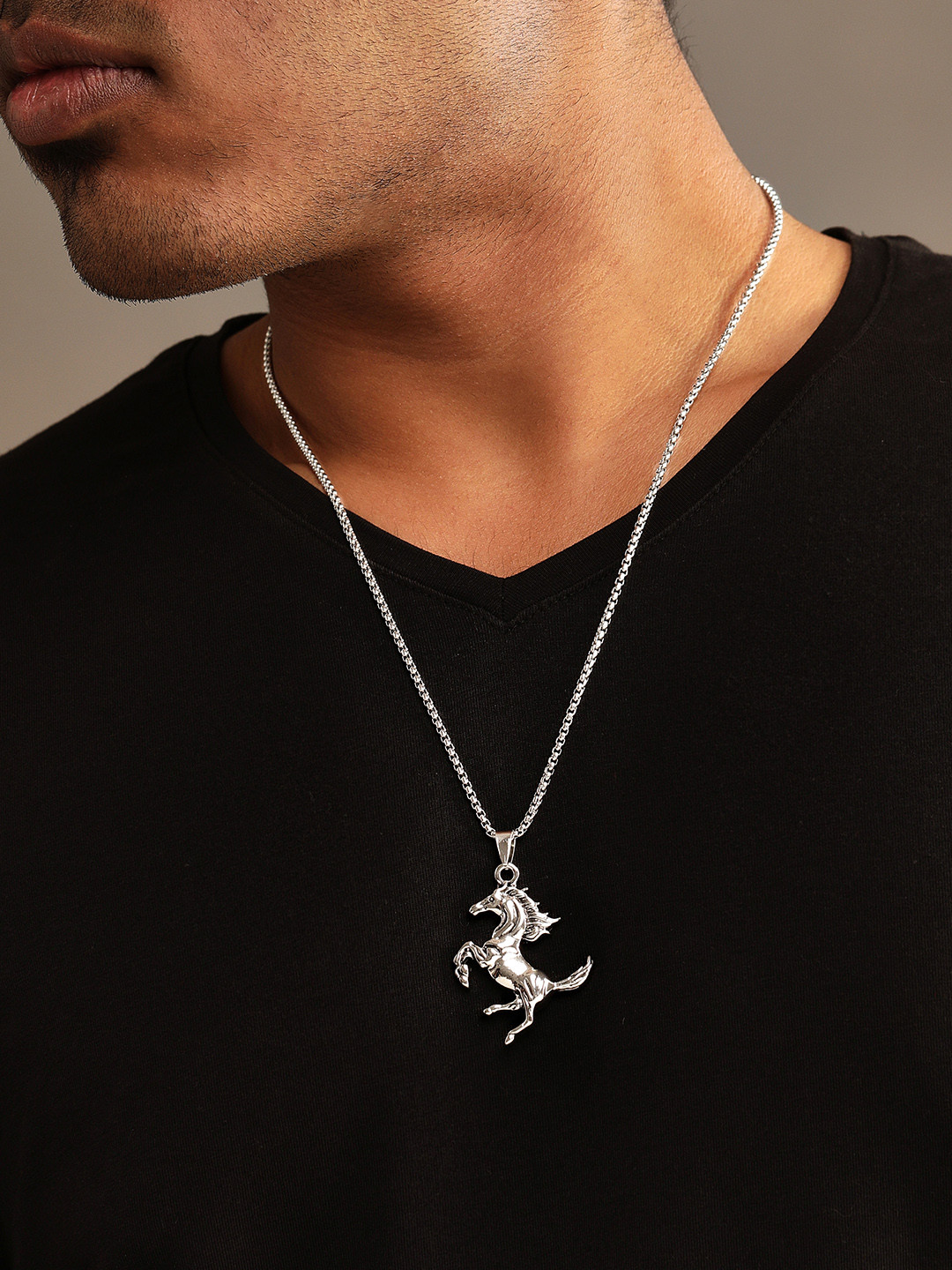 Buy Roadster Silver Plated Horse Pendant & Chain Necklace And Chains