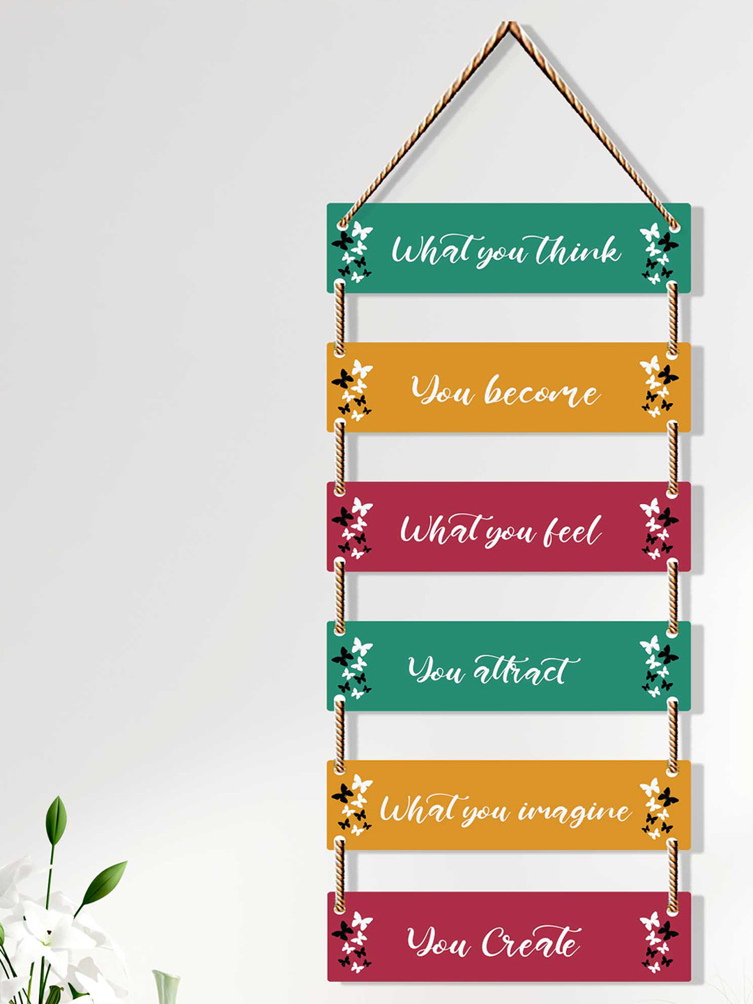 Buy SAF Green & Yellow Printed Motivational Quotes Wooden Wall Hanging